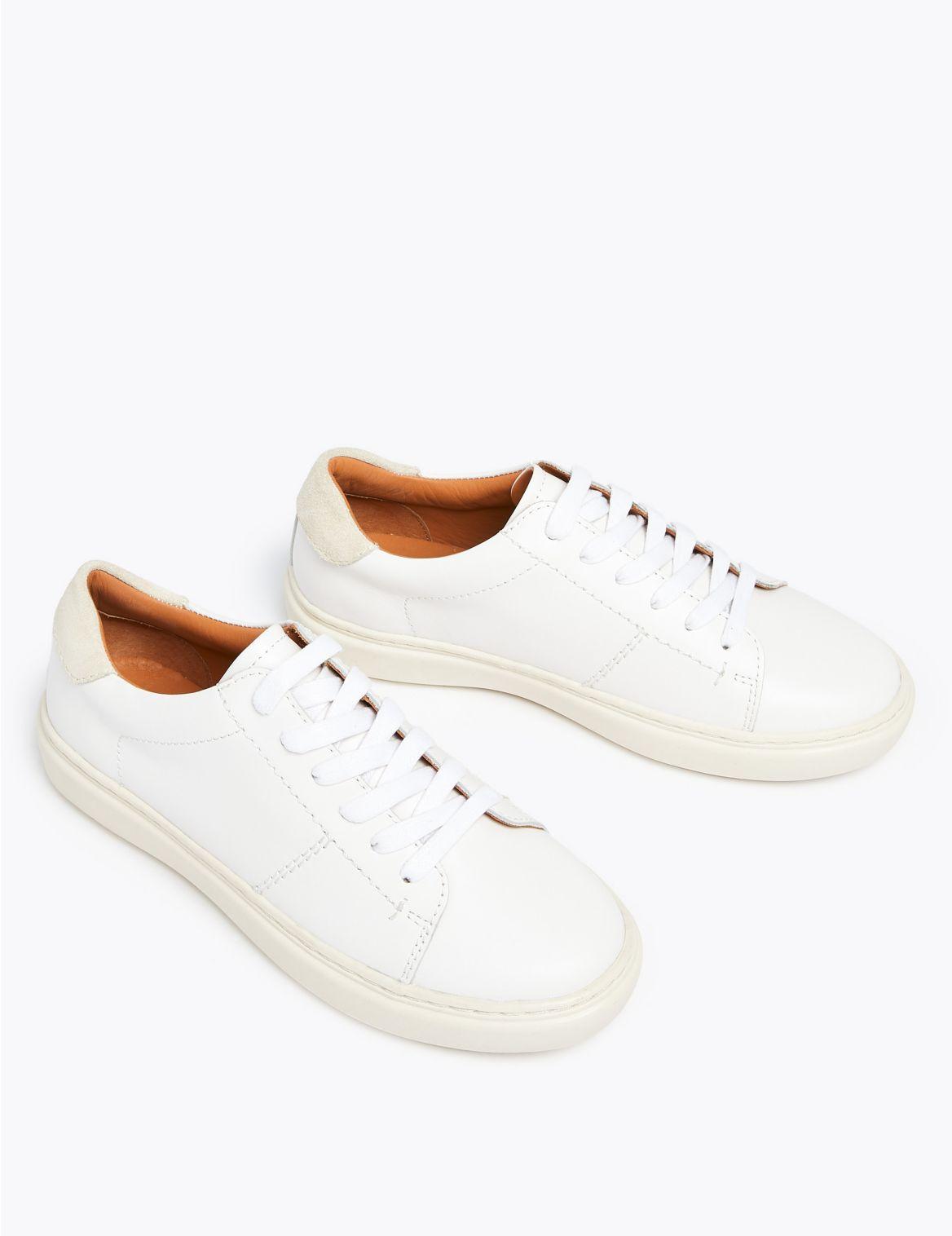 Marks & Spencer Leather Lace Up Trainers in White - Lyst