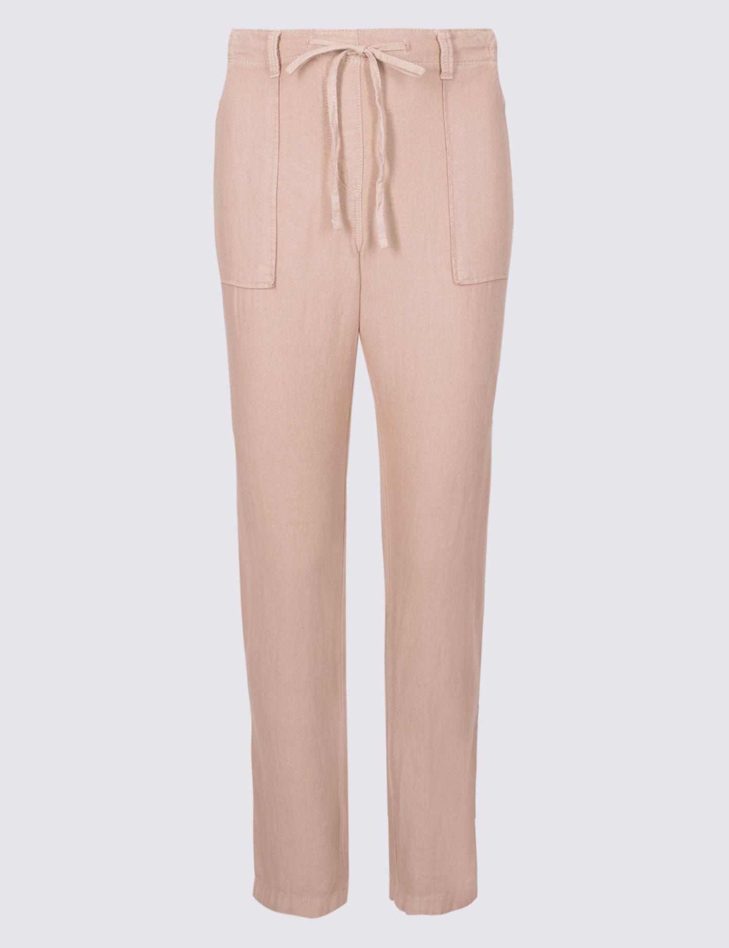 M&S COLLECTION Women's Linen Rich Patch Pocket Peg Trousers NEW!!! Army