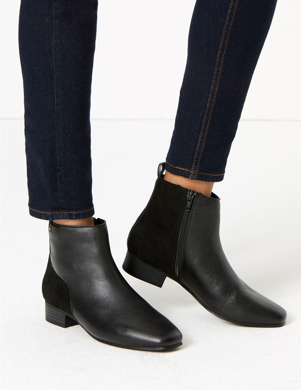 Marks & Spencer Leather & Suede Square Toe Ankle Boots in Black - Lyst