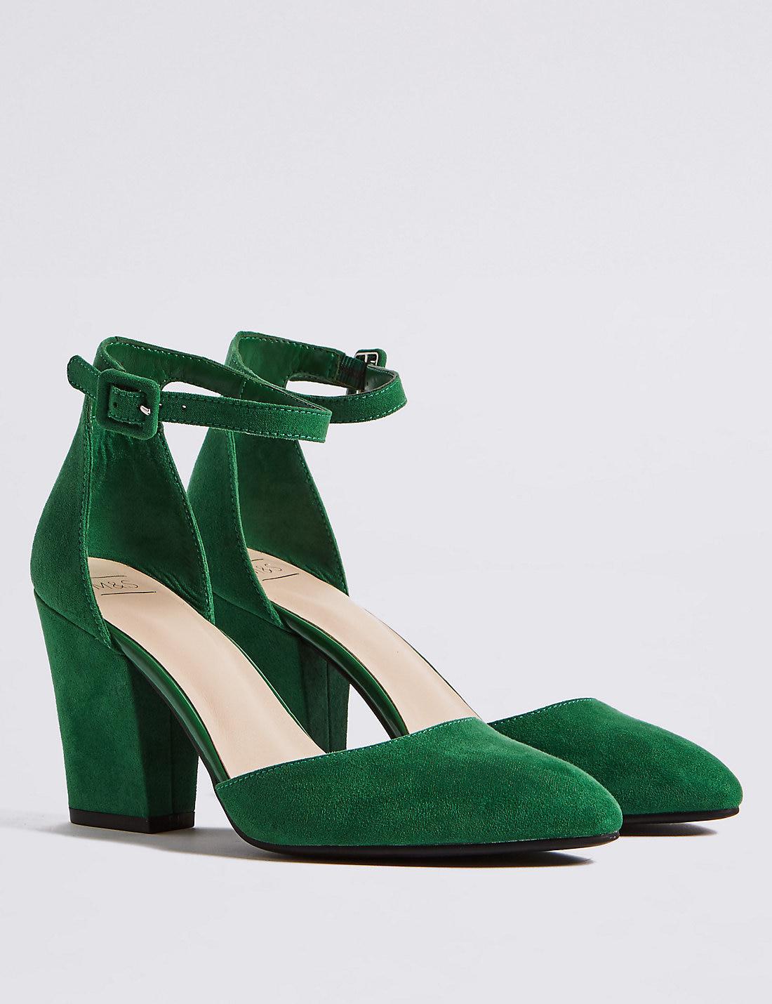 green shoes block heel