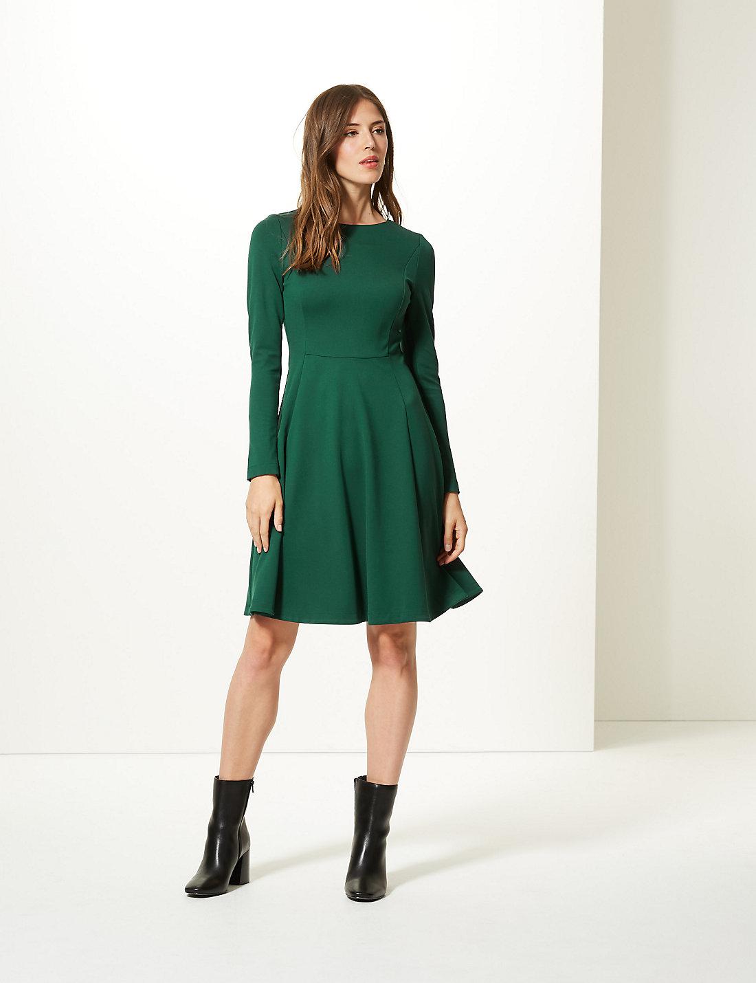 bottle green skater dress