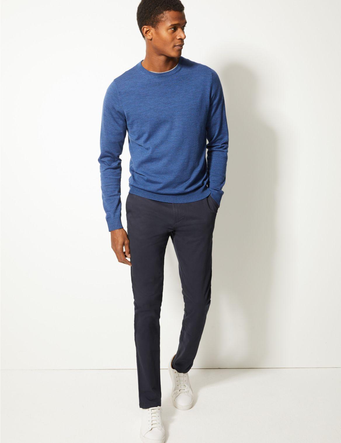Marks & Spencer Shorter Length Skinny Fit Cotton Rich Chinos in Navy (Blue) for Men - Lyst
