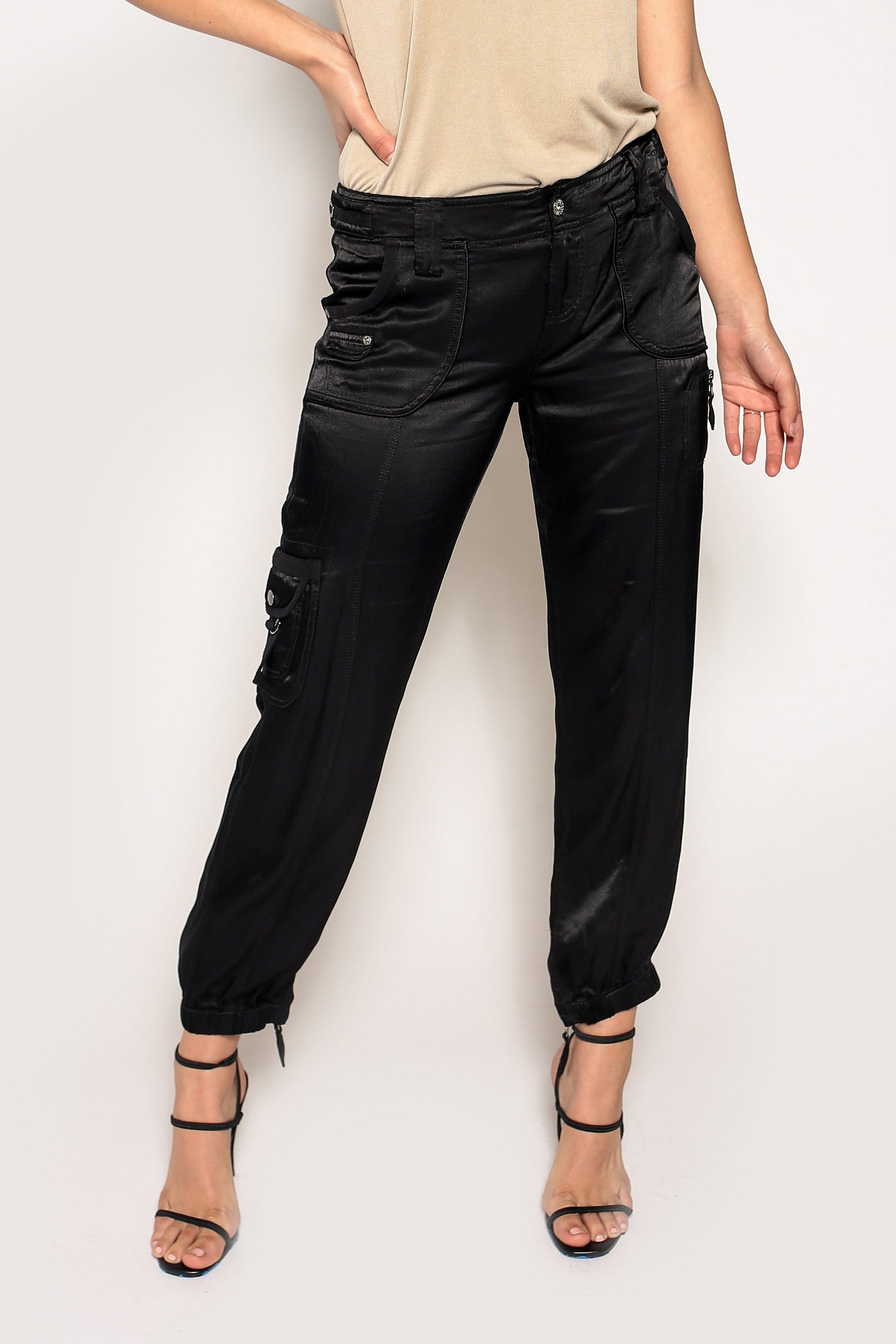 black silk cargo pants