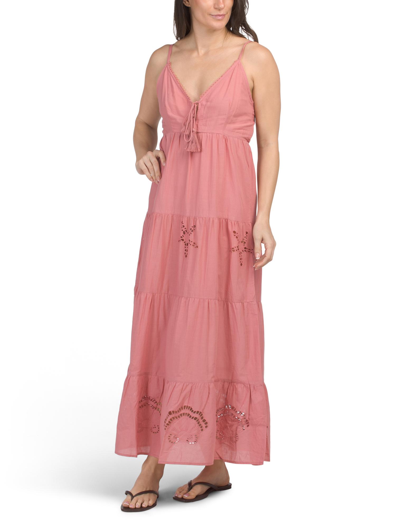 open lace back dress Seashell Diaries Lace Maxi Dress Pink