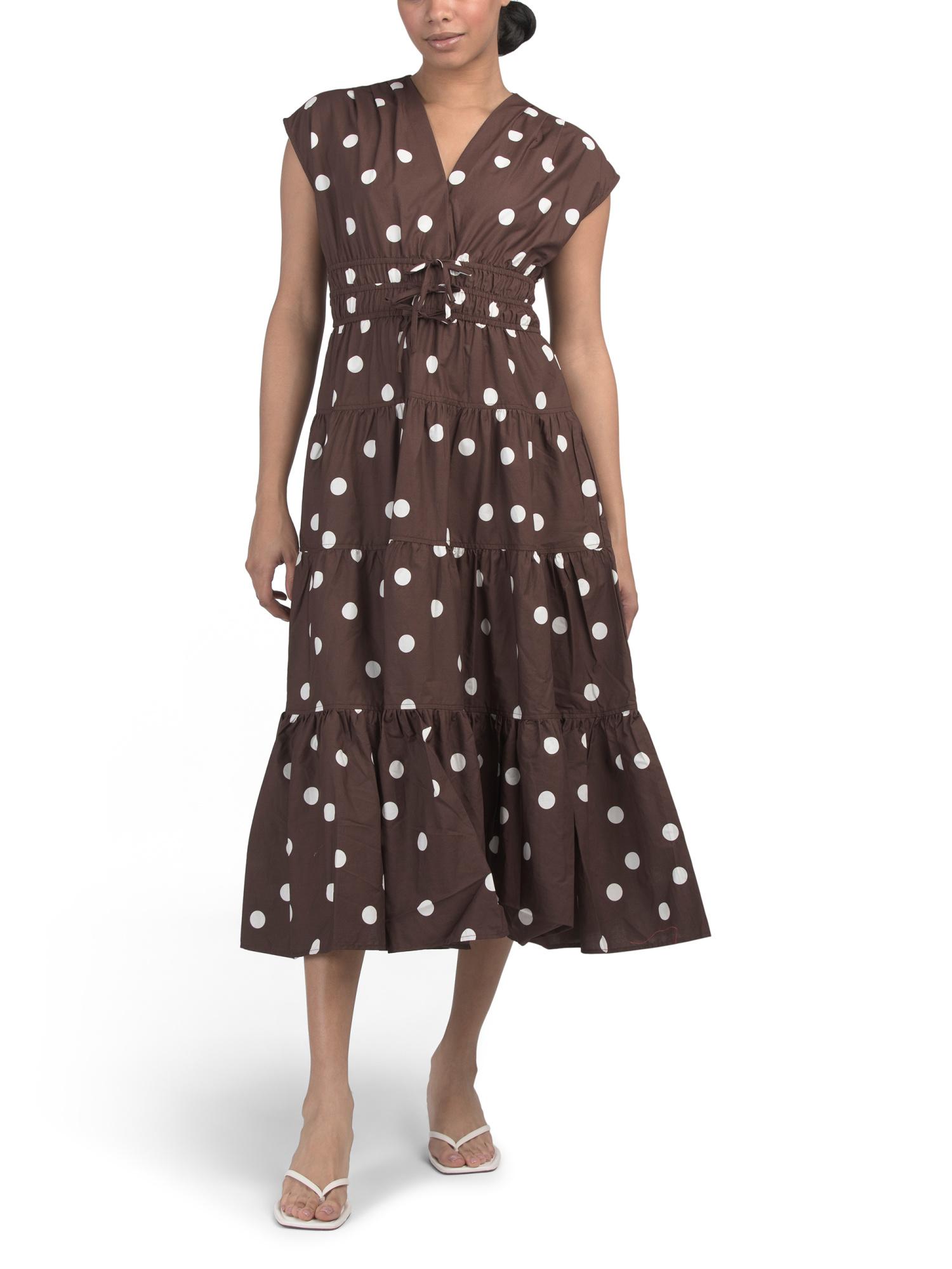 marshalls brown polka dot dress Brown Polka Dot Puff Sleeve Ottillie Midi Dress main image 0