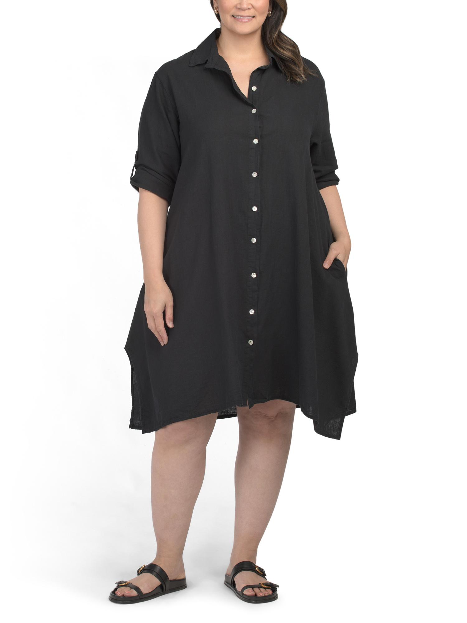 Marshalls Plus Linen Blend Button Down Dress For in Black | Lyst Marshalls Plus Linen Blend Button Down Dress For in Black | Lyst