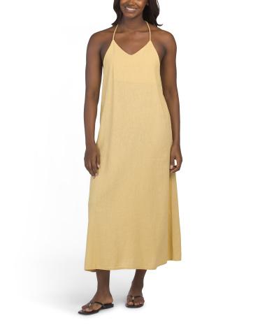 Marshalls Linen Blend Rope Straps Maxi Swim Cover-Up Dress For in Natural