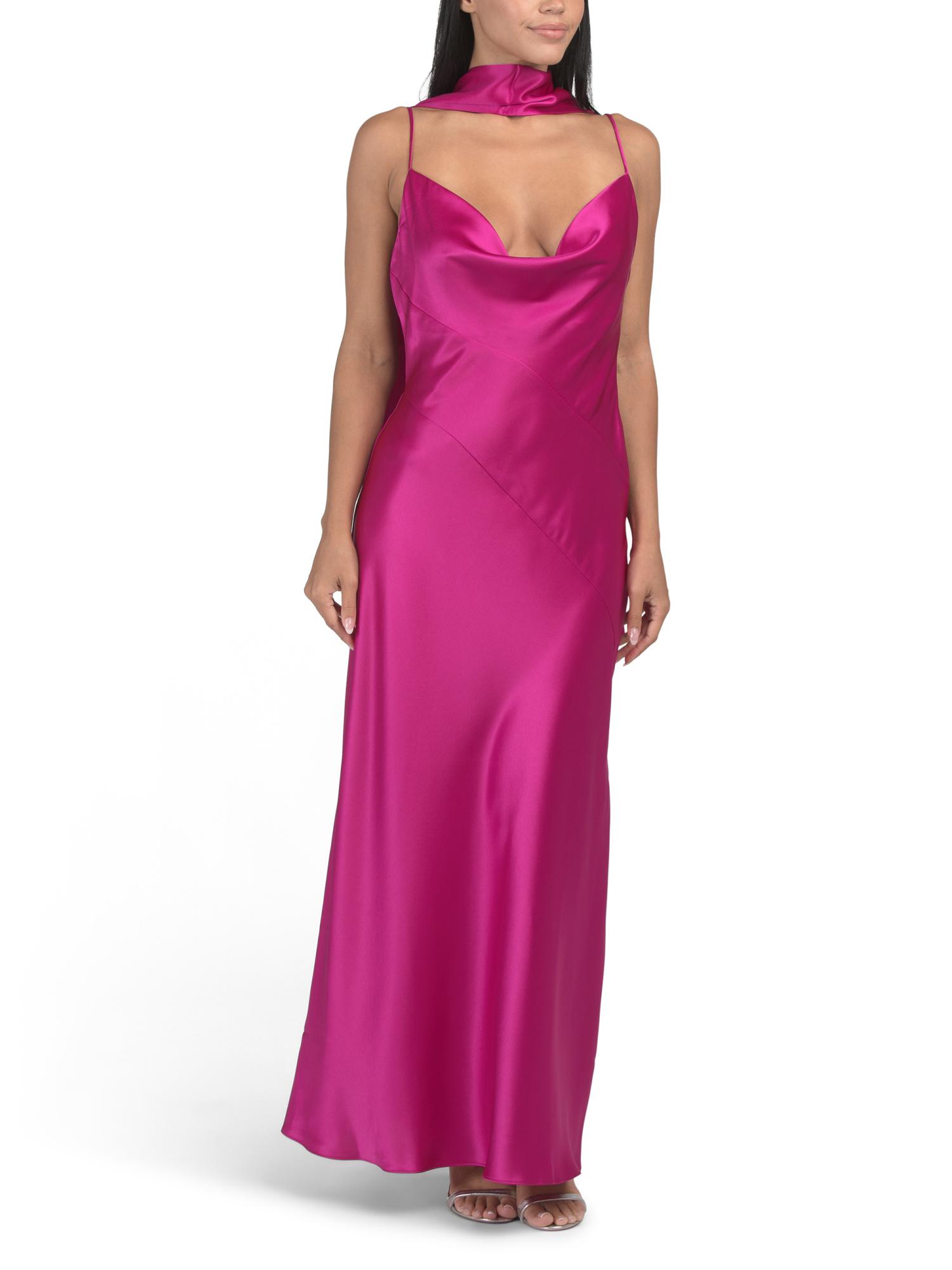 wrap long dress Anna Kosturova | Silk Sleeve Fuchsia Orange | Tie Dye Laundry by Shelli Segal Tissue Jersey Color:Signature Royal Decorated with a subtle