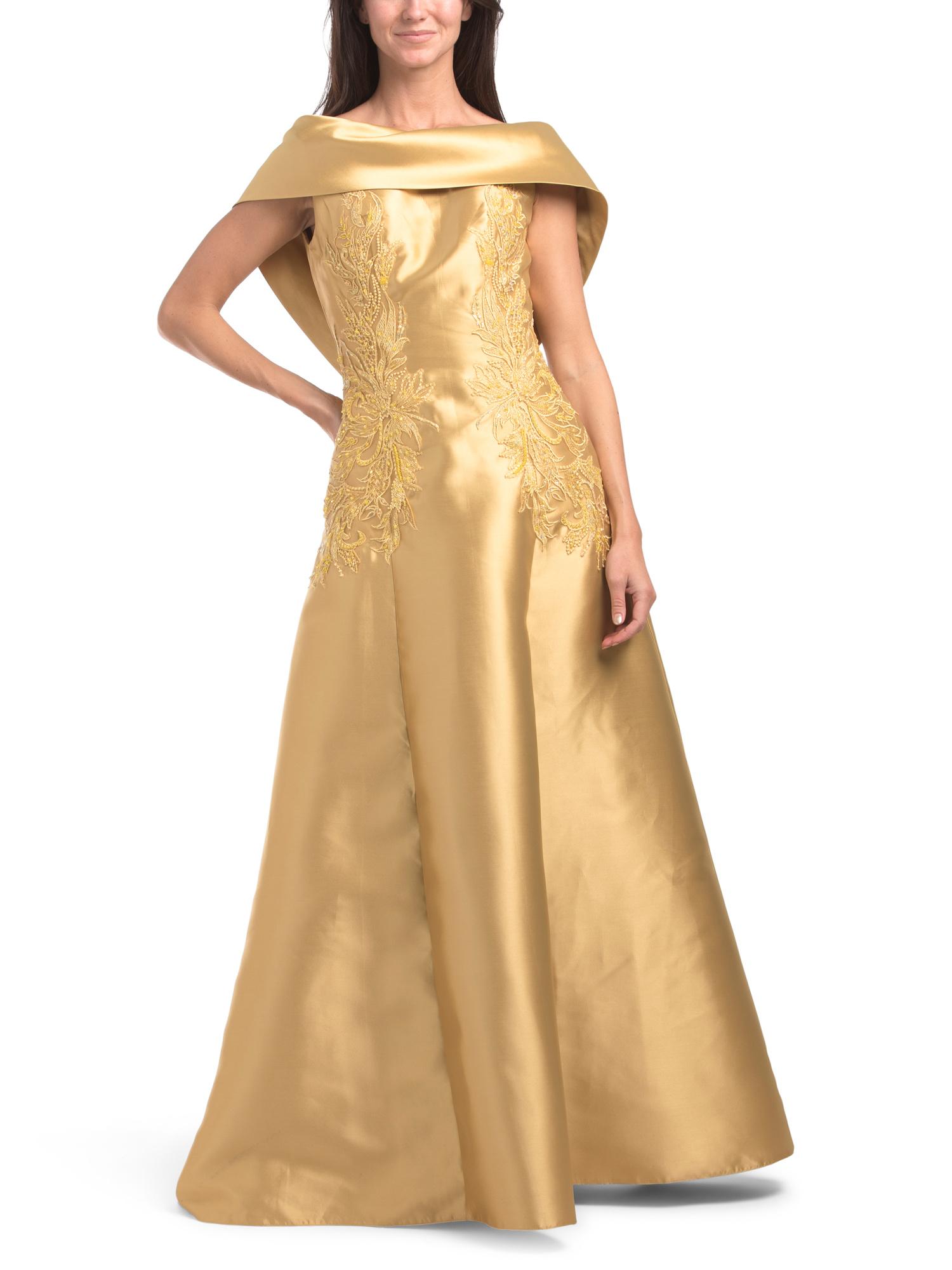 marshalls gold dress Off The Shoulder Mikado Gown With Embellishment in Natural london prom