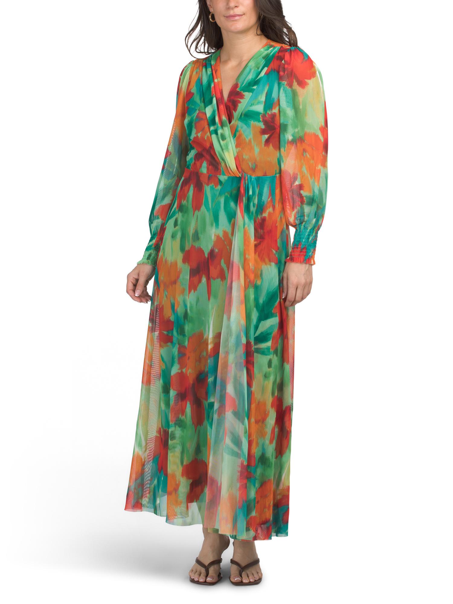 knee length dresses for ladies Calanca Mesh Overlay Maxi Dress