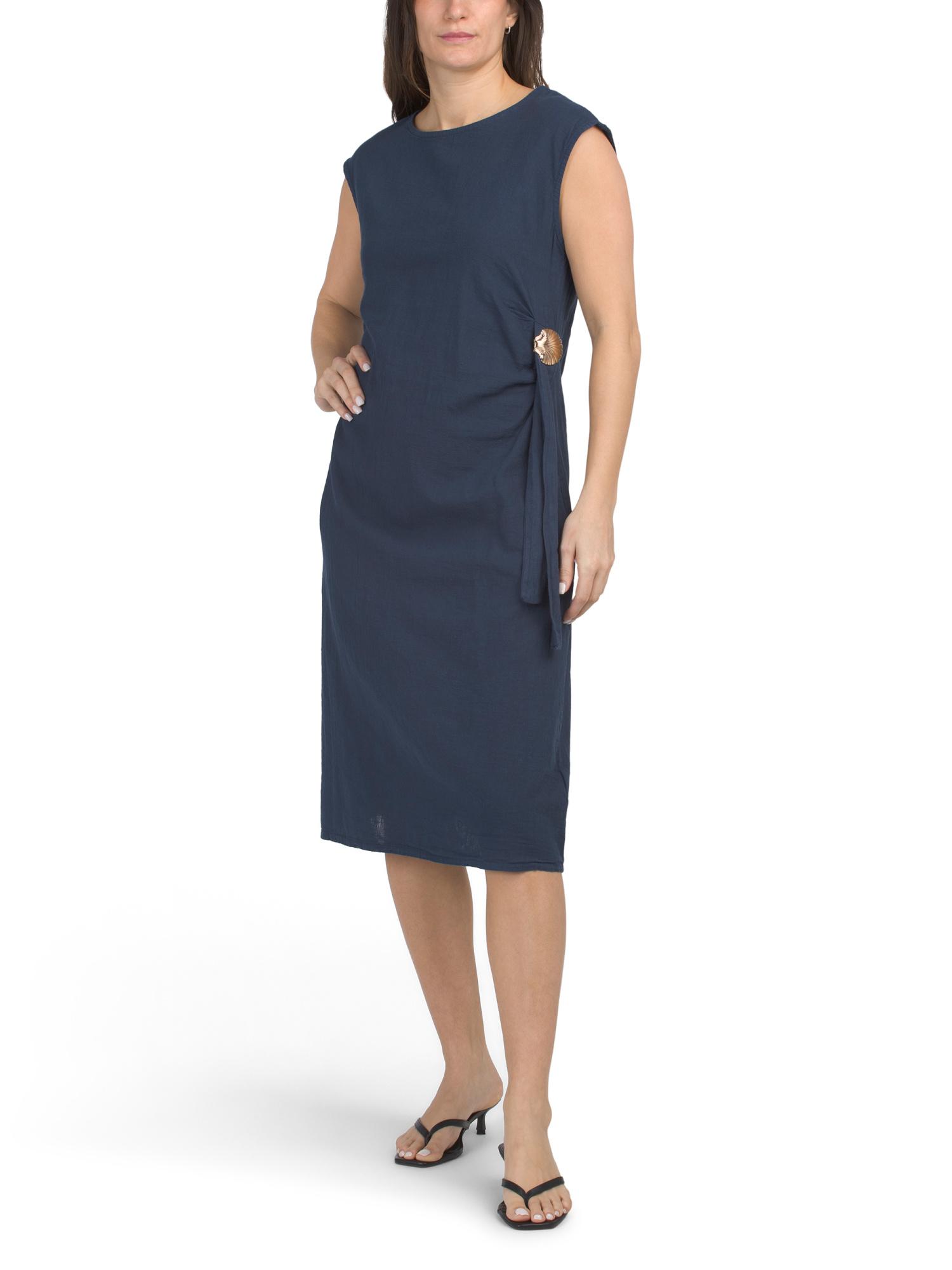 Marshalls Linen Blend Sleeveless Seashell Midi Dress For in Blue | Lyst Marshalls Linen Blend Sleeveless Seashell Midi Dress For in Blue | Lyst