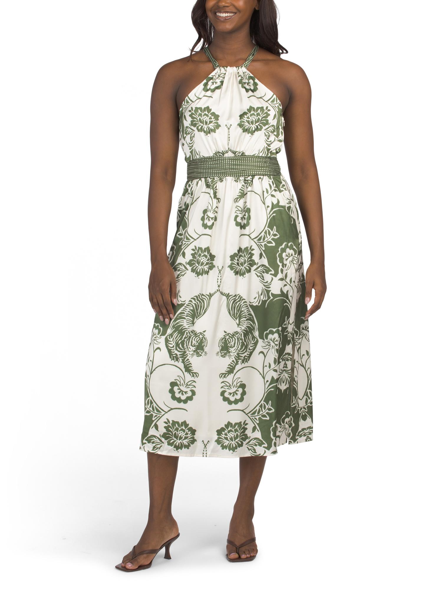 Marshalls Lyna Tiger Print Halter Neck Maxi Dress For in Green | Lyst
