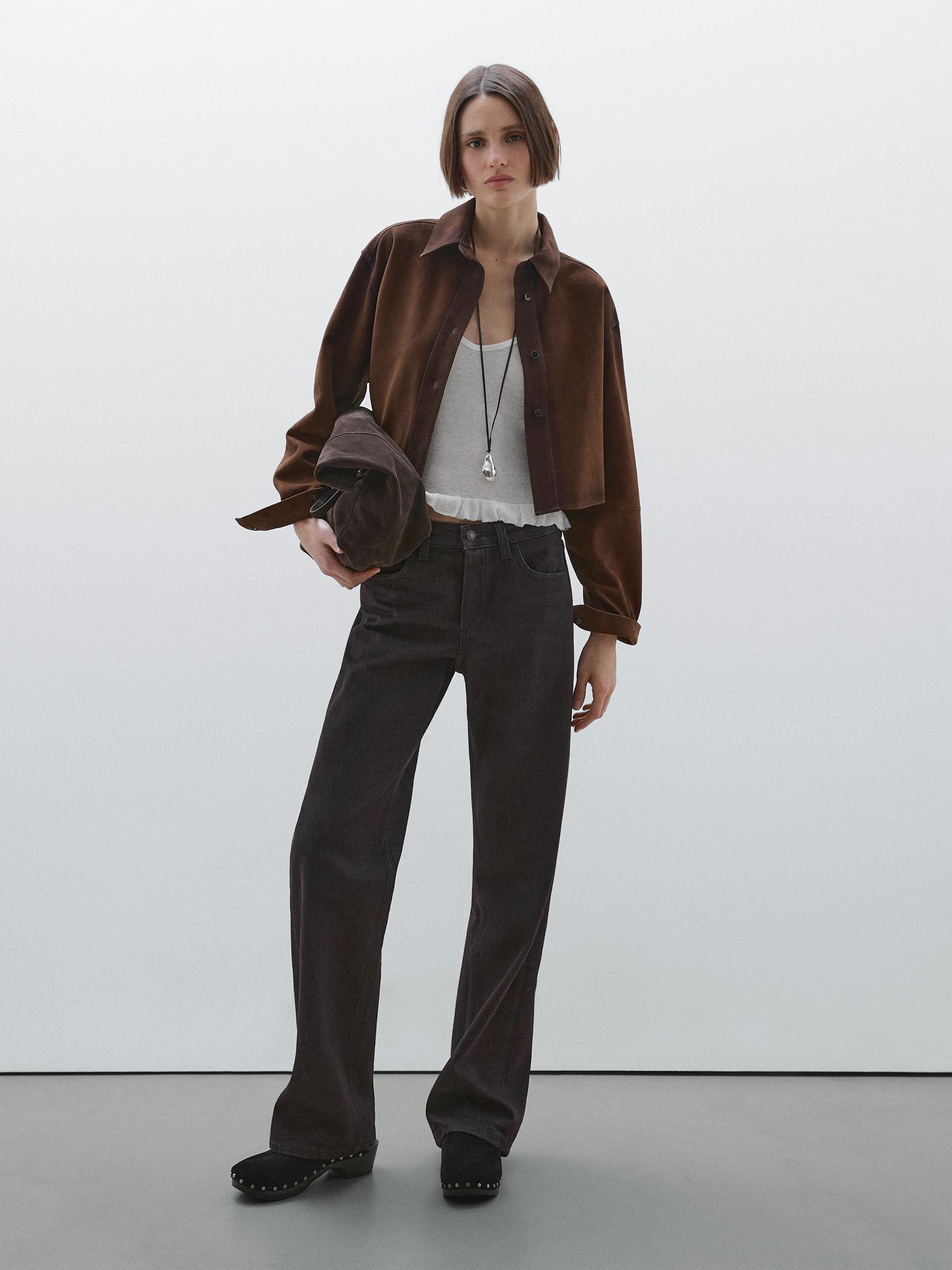 Camisa Cropped Piel Ante MASSIMO DUTTI de color Marrón Lyst