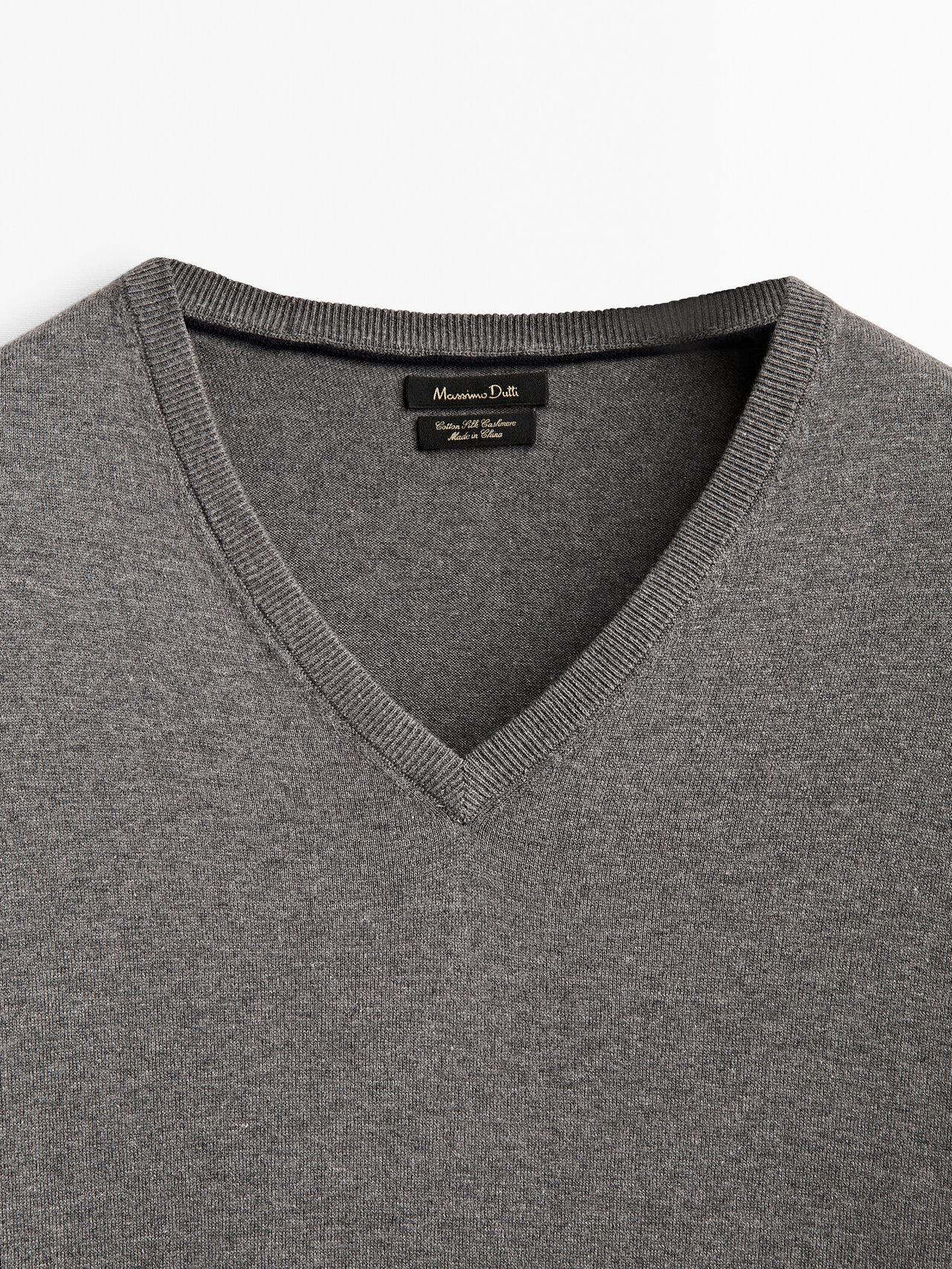 MASSIMO DUTTI V-neck Sweater In Cotton, Silk And Cashmere in Anthracite Grey  (Gray) for Men | Lyst