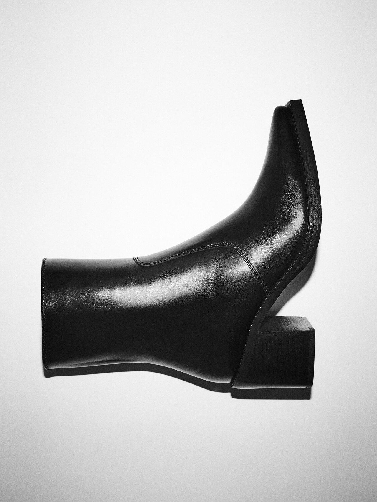 Leather Boots With Square Heel - Black - 7½ - Massimo Dutti - Women
