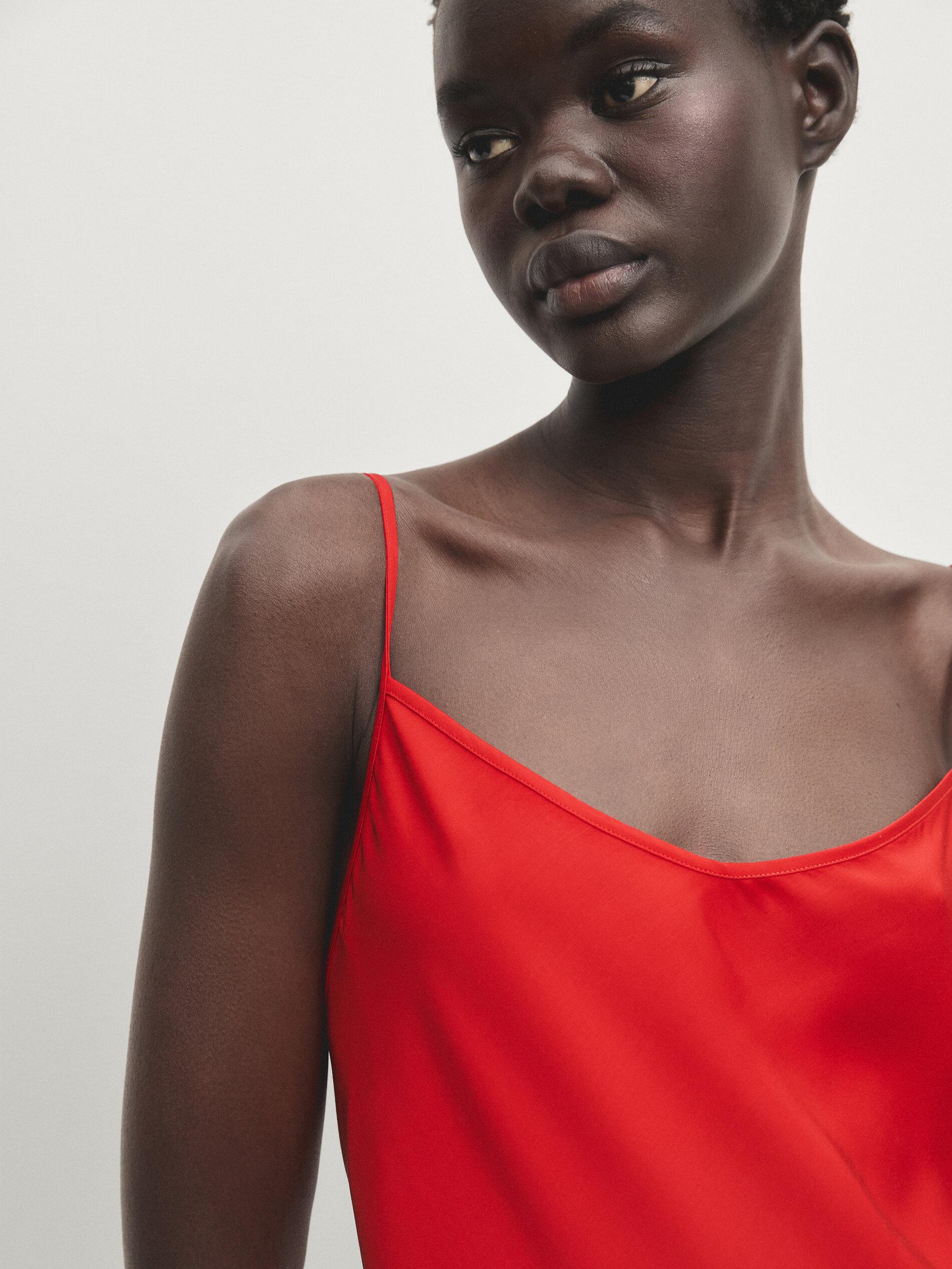 MASSIMO DUTTI Satin Camisole Midi Dress in Red | Lyst UK