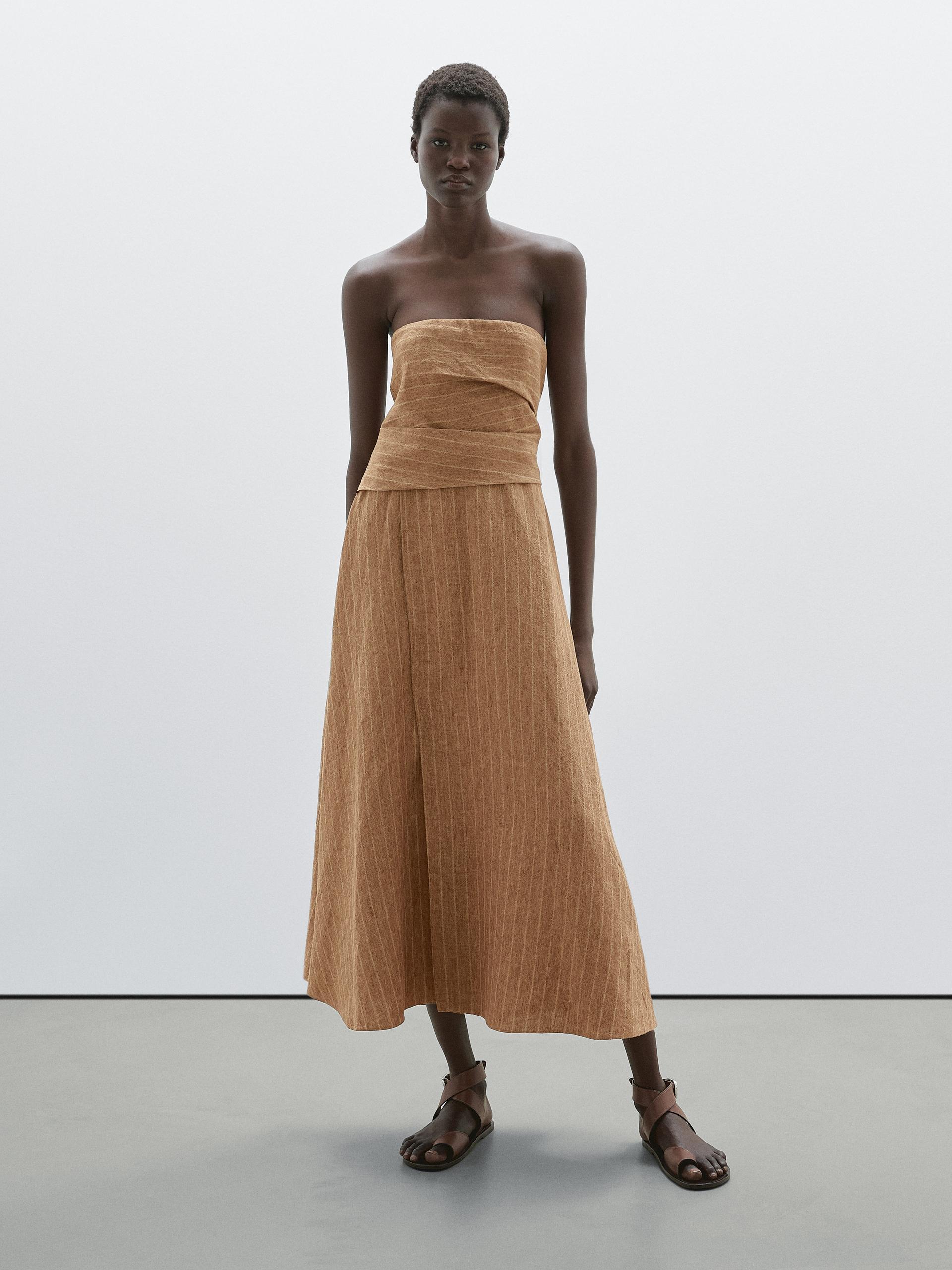 MASSIMO DUTTI Strapless Linen Dress in Natural | Lyst UK MASSIMO DUTTI Strapless Linen Dress in Natural | Lyst UK