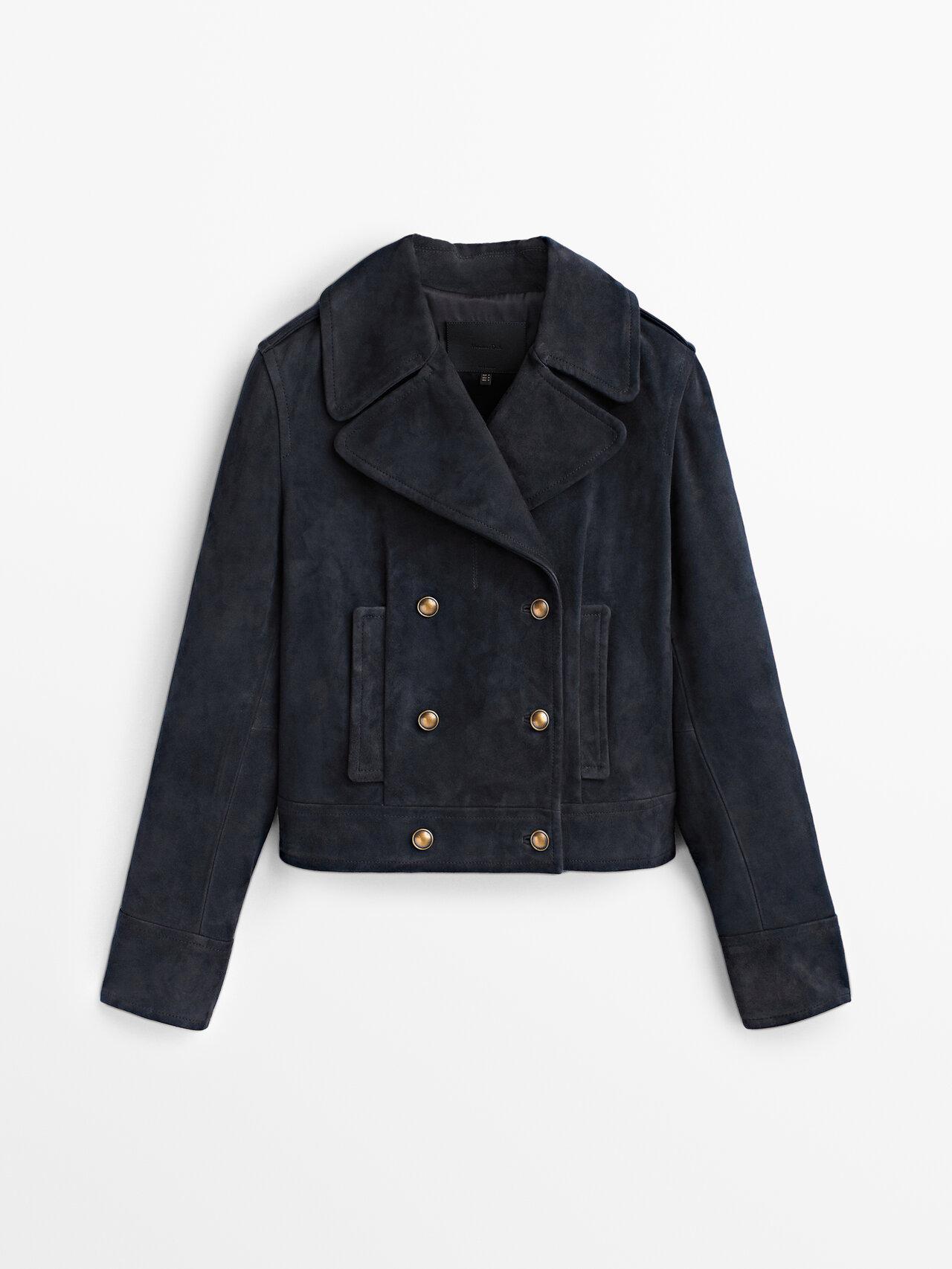 MASSIMO DUTTI Double-breasted Suede Leather Jacket With Buttons in Blue |  Lyst