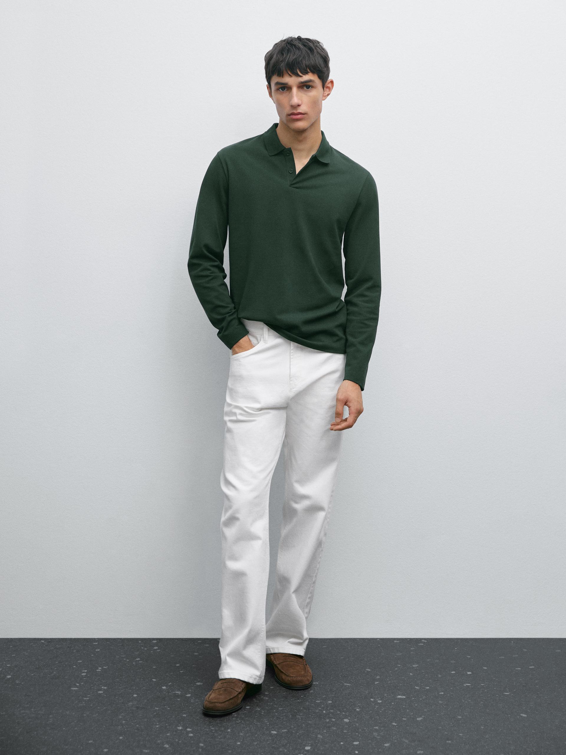 Polo Manga Larga Piqué Mercerizado MASSIMO DUTTI de hombre - Main Image