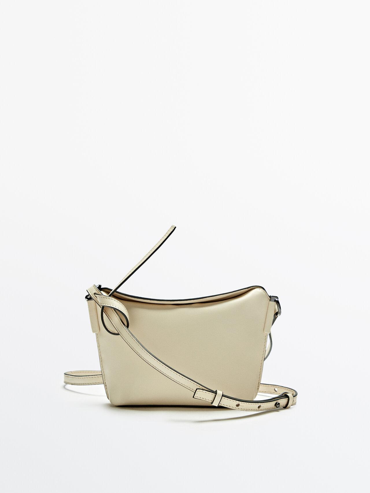 MASSIMO DUTTI Leather Crossbody Bag With Seam Details in Natural | Lyst