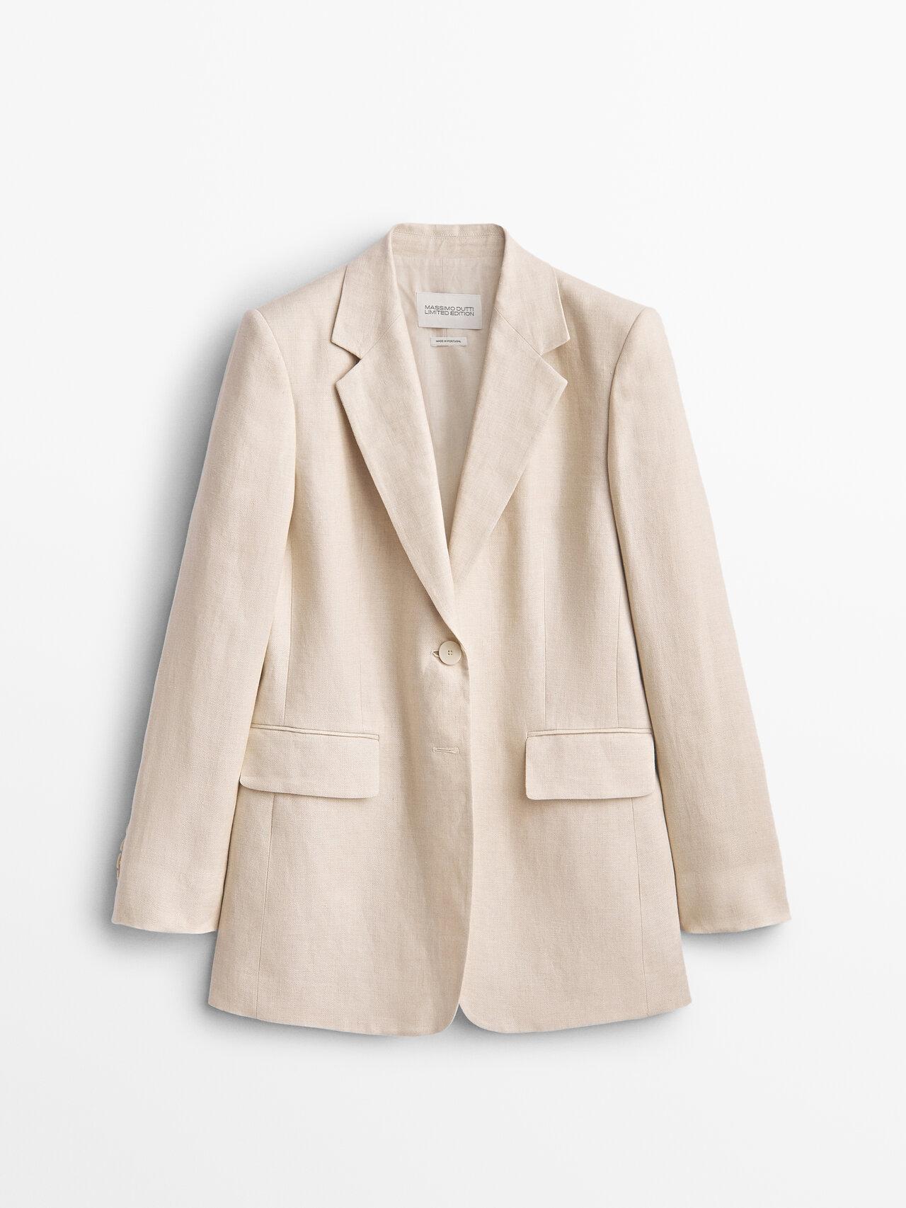 MASSIMO DUTTI Women's Natural Linen Blazer With Two Buttons - Limited  Edition