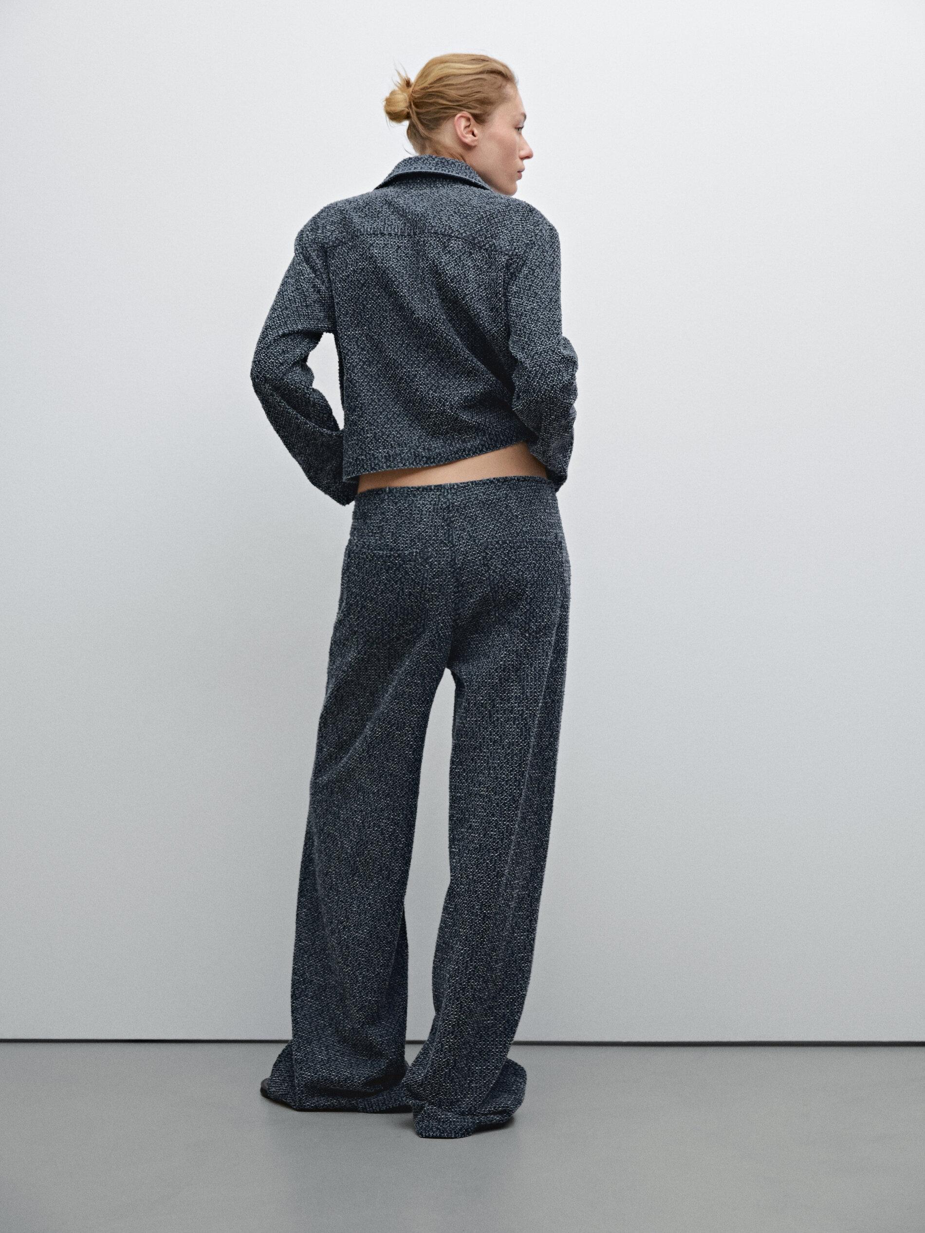 ◆Massimo Dutti◆ Textured wide leg high waist denim pants MASSIMO DUTTI Textured Wide-Leg High-Waist Jeans in Blue