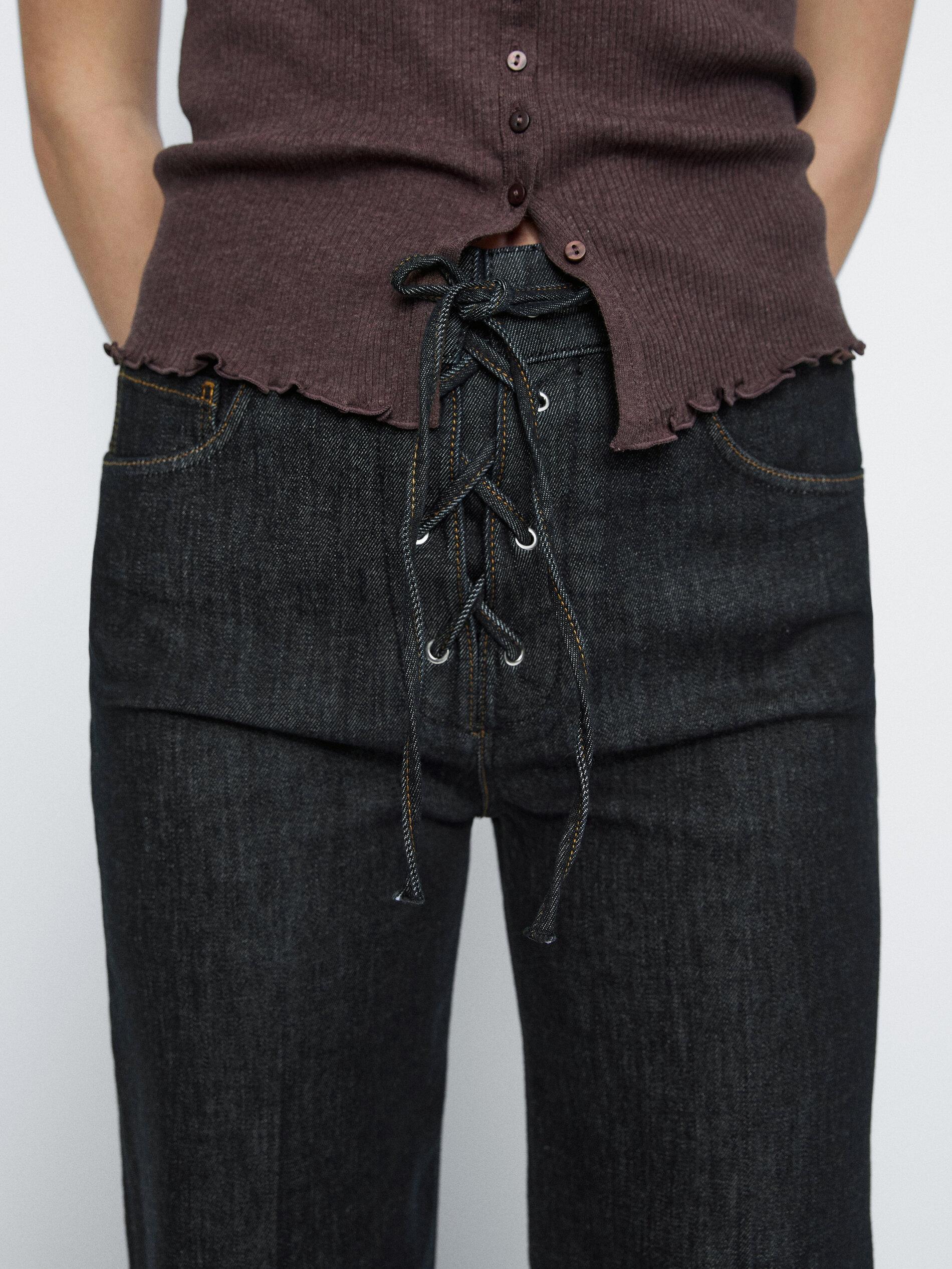 ◆Massimo Dutti◆ Flare jeans with tie detailing Massimo Dutti FLARE FIT WITH LACE-UP DETAIL - Flared Jeans