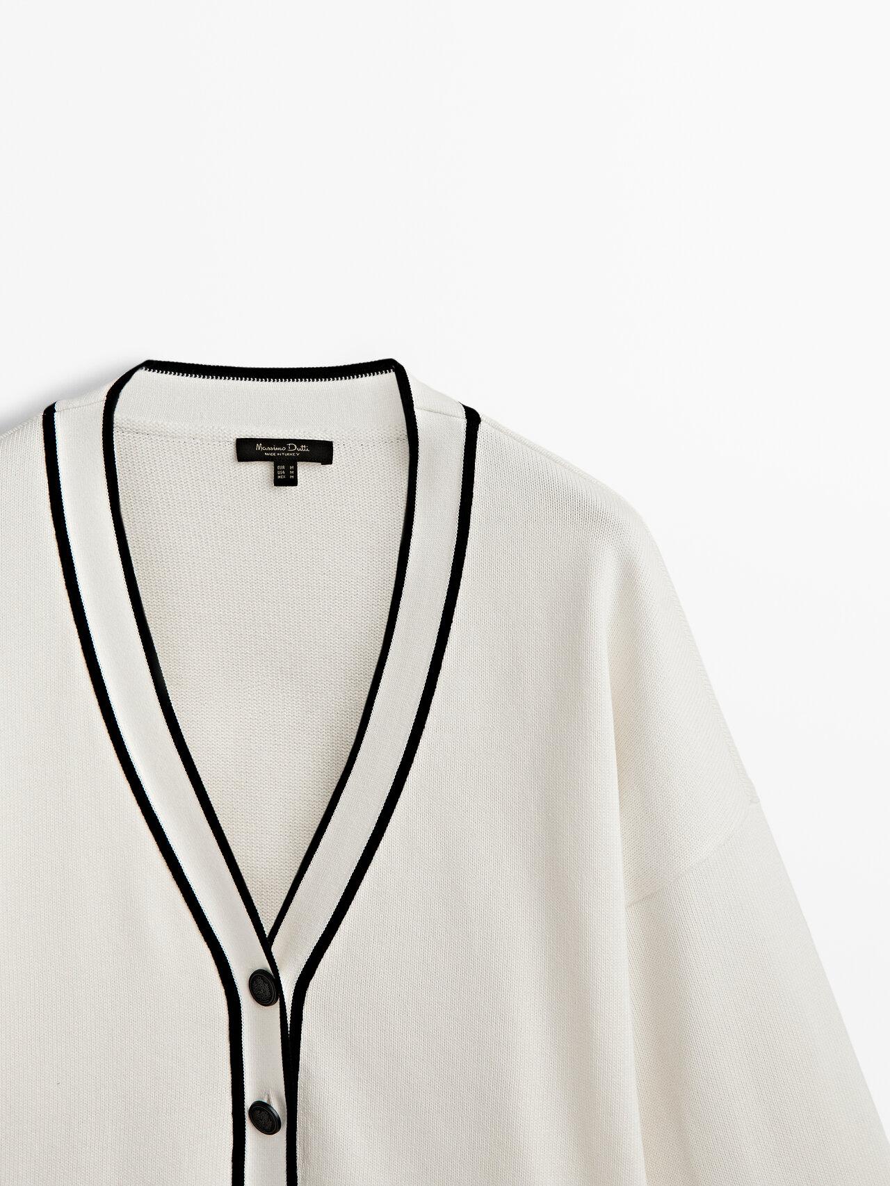 MASSIMO DUTTI Contrast Cotton Cardigan in Natural | Lyst