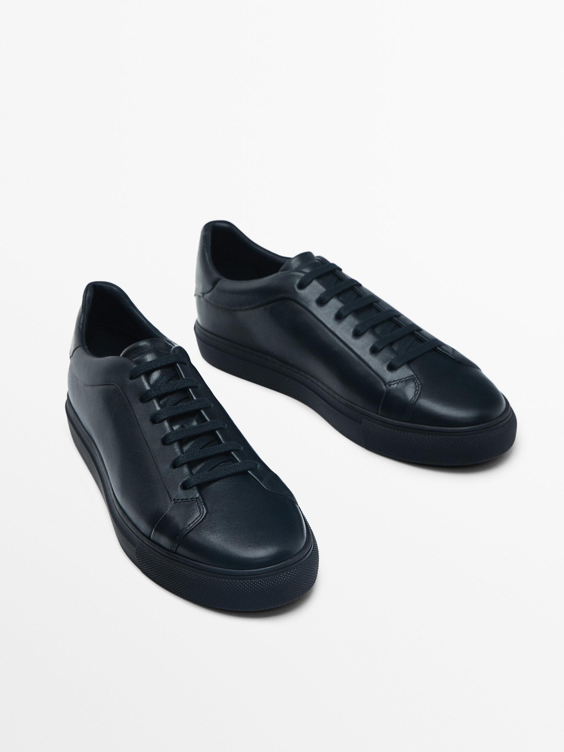 MASSIMO DUTTI Leather Trainers in Blue for Men | Lyst
