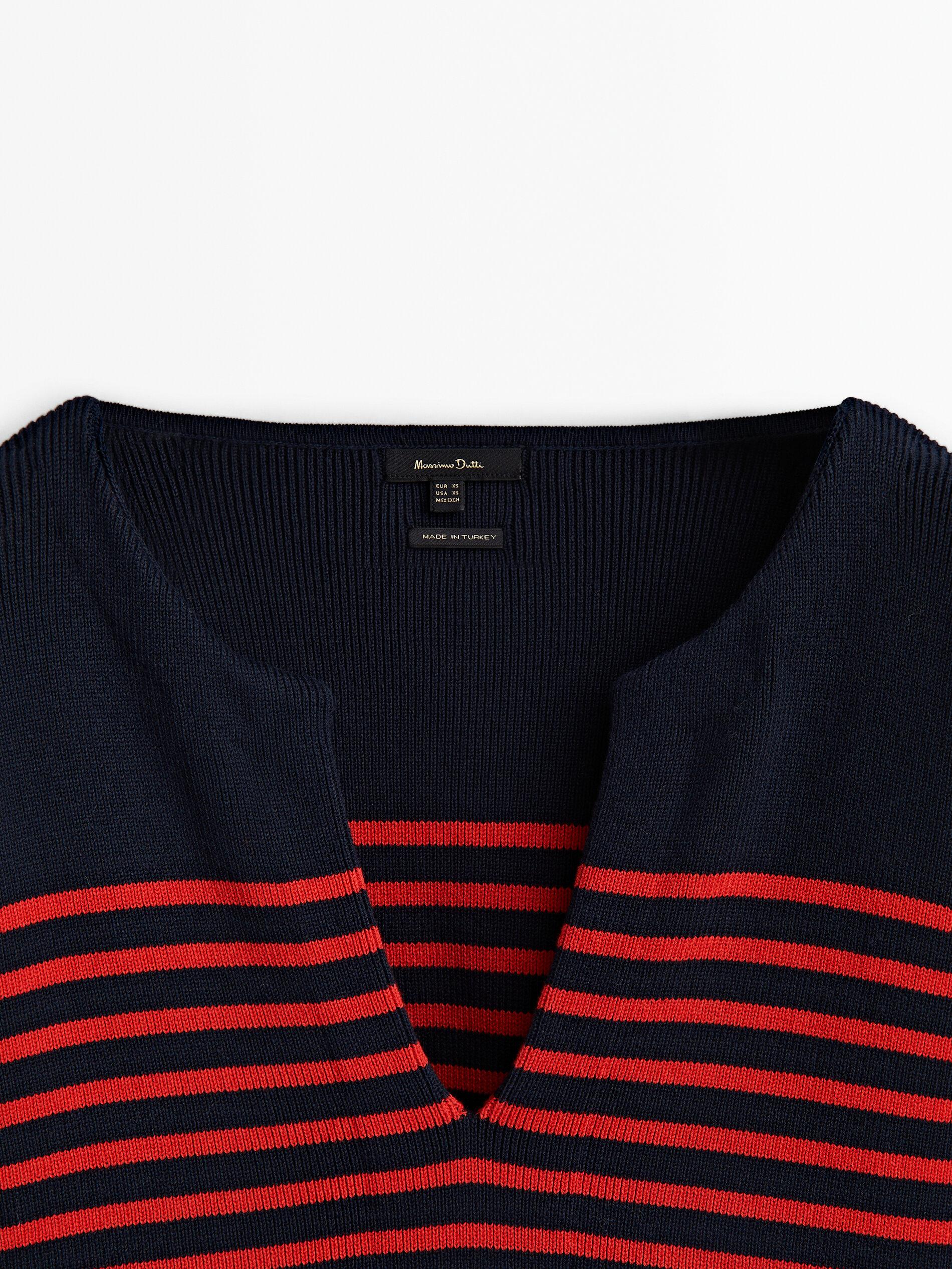 MASSIMO DUTTI Striped Sweater With Button Details in Red | Lyst