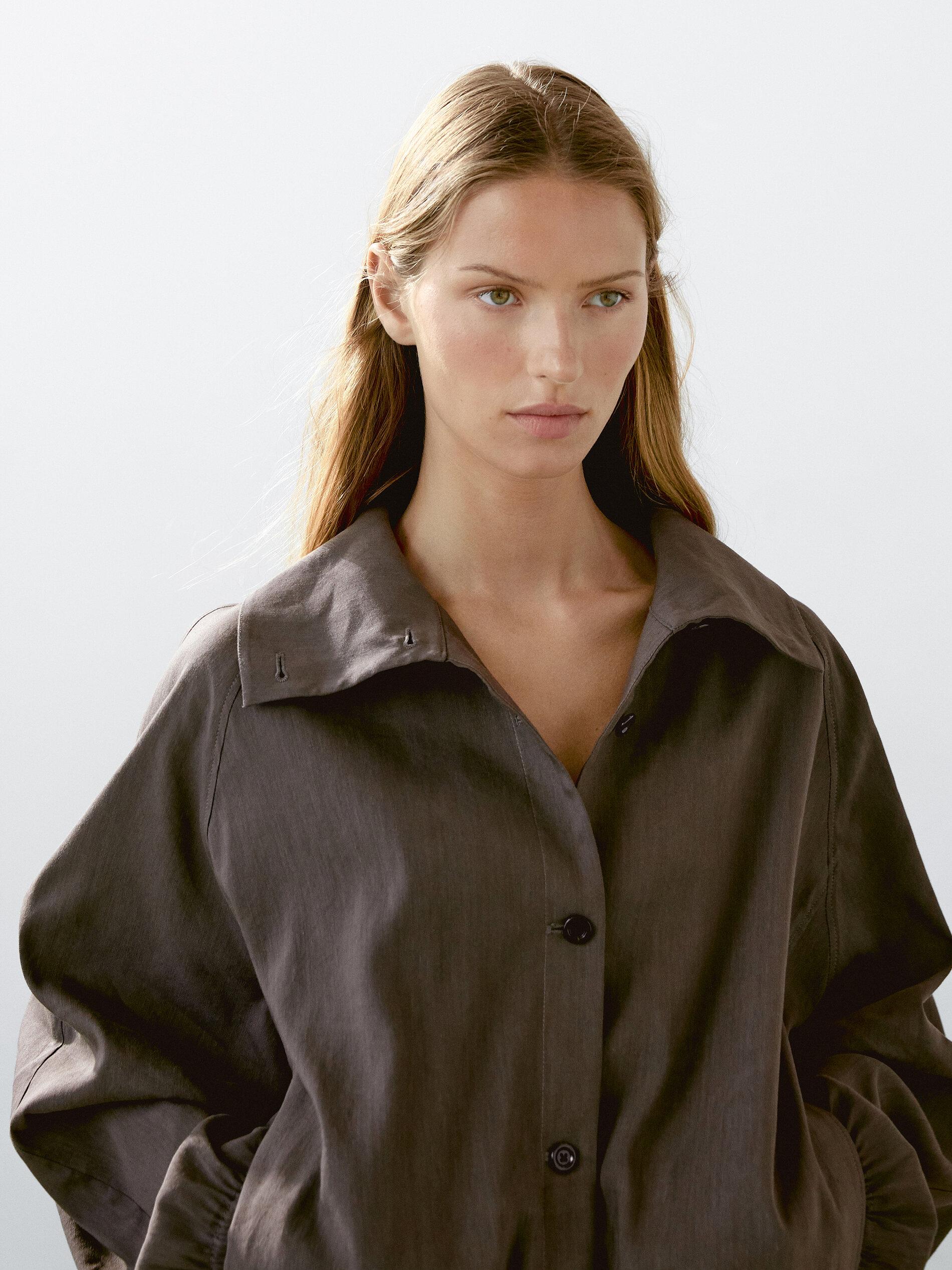 MASSIMO DUTTI Linen Blend Bomber Jacket in Brown | Lyst UK
