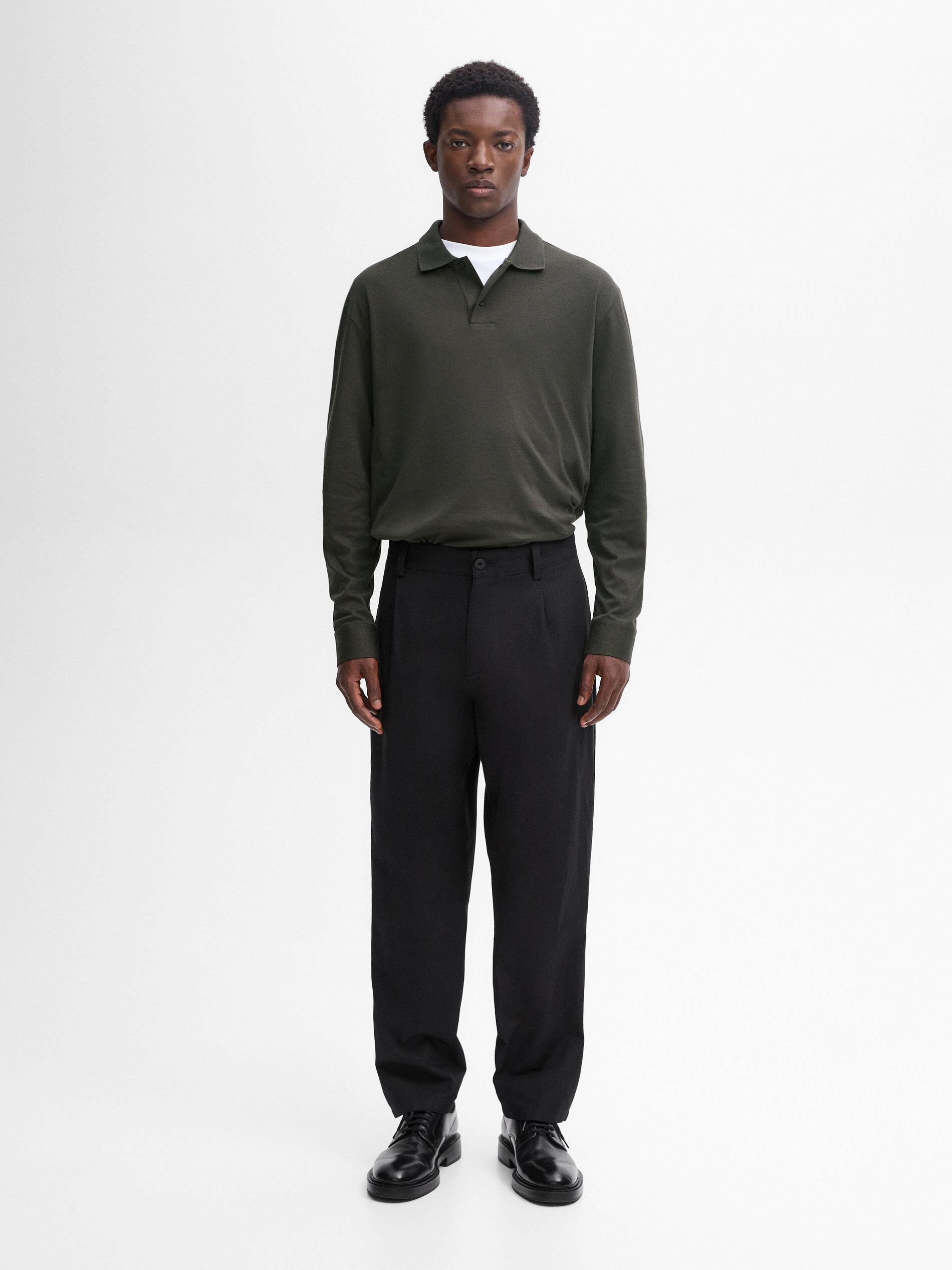 MASSIMO DUTTI 100 Cotton Long Sleeve Polo Shirt in Black for Men Lyst UK