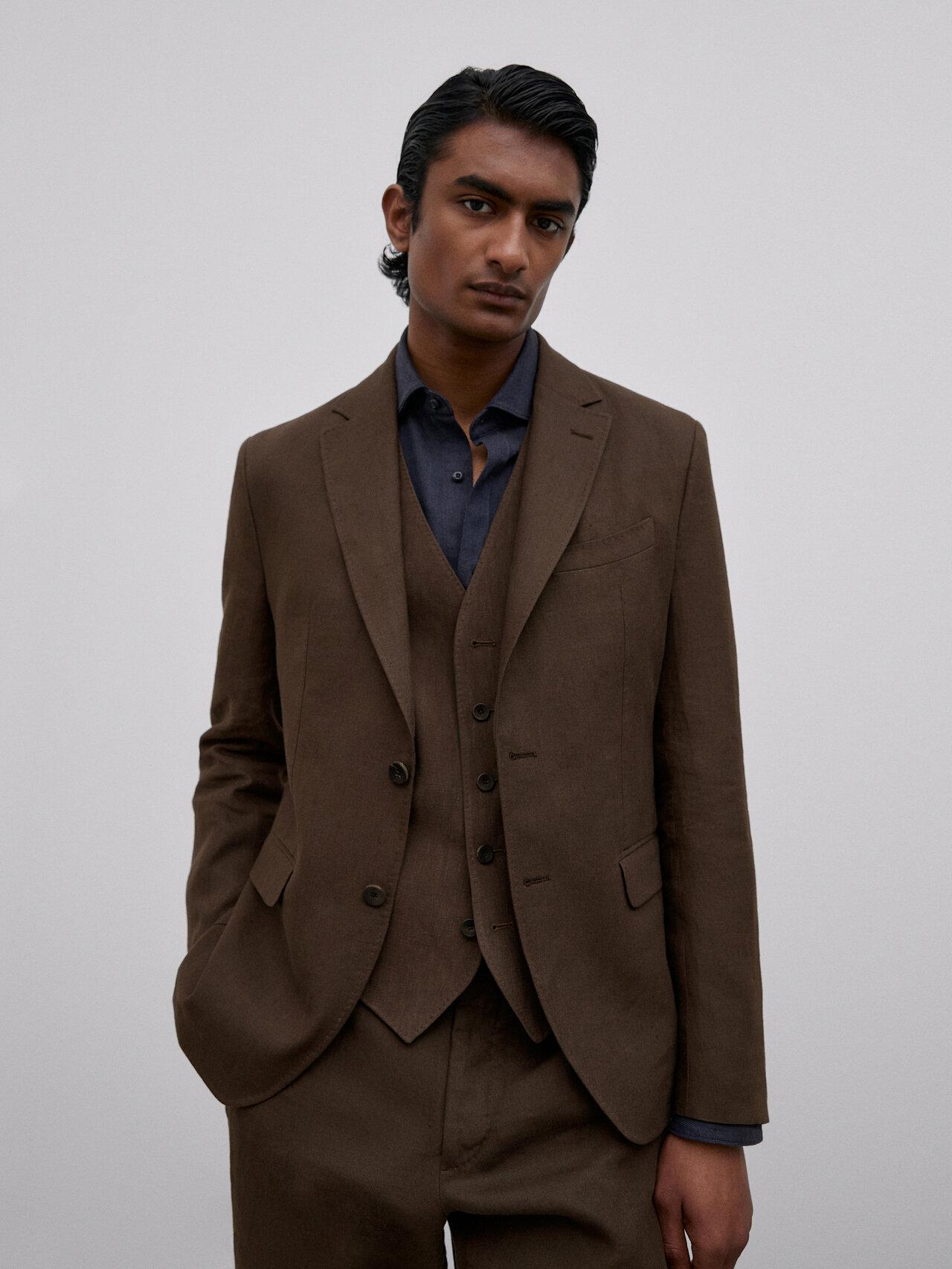 Noord Amerika Portaal Weggelaten MASSIMO DUTTI Brown Linen Suit Blazer - Limited Edition for Men | Lyst