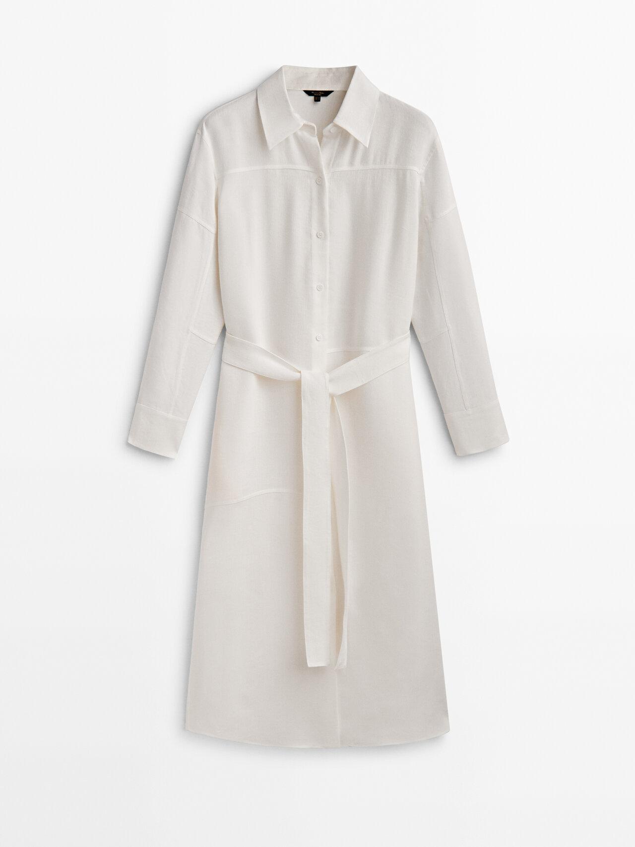 MASSIMO DUTTI Linen Blend Shirt Dress With Seams in White Lyst