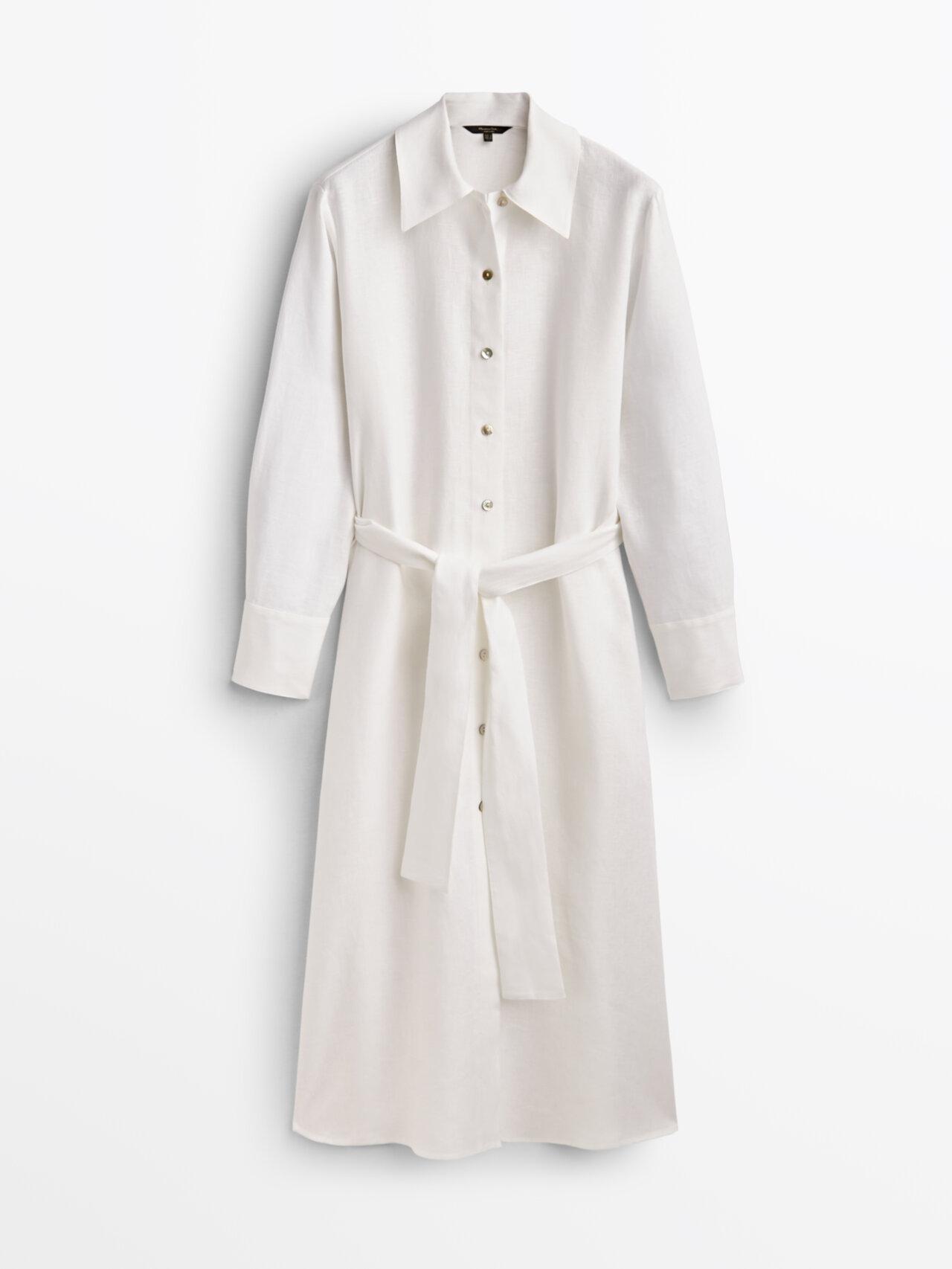 MASSIMO DUTTI Long Shirt Dress In 100% Linen in White | Lyst