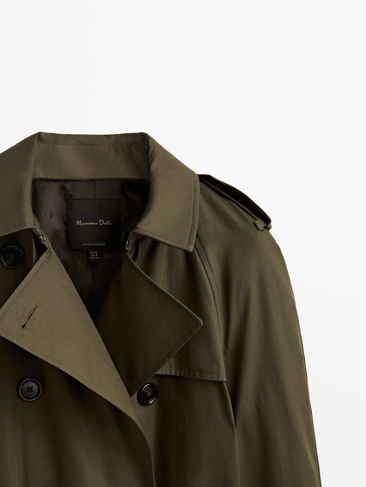 MASSIMO DUTTI Trench Coat With Belt in Green | Lyst