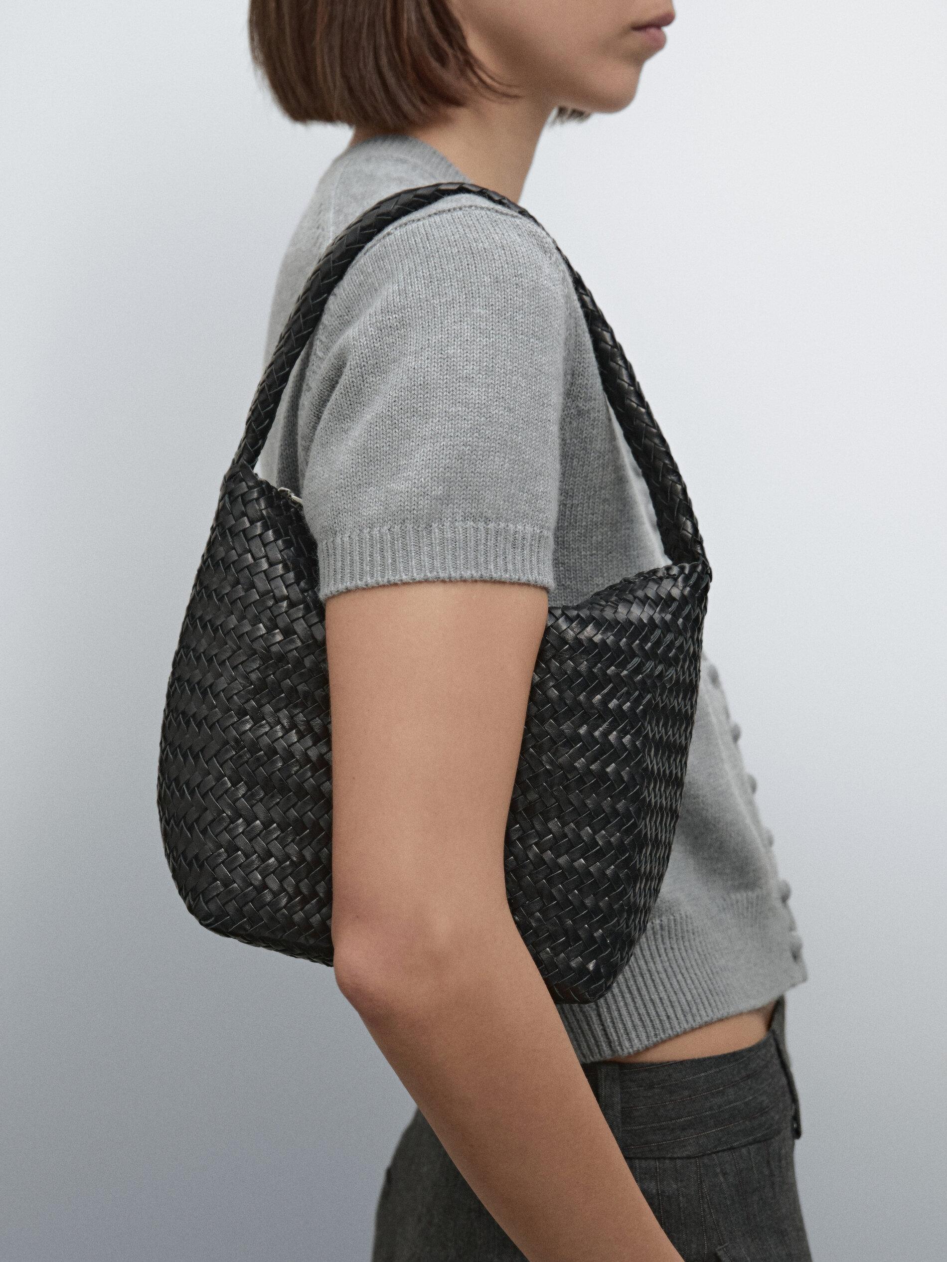 MASSIMO DUTTI Nappa Leather Woven Bucket Bag in Black Lyst UK