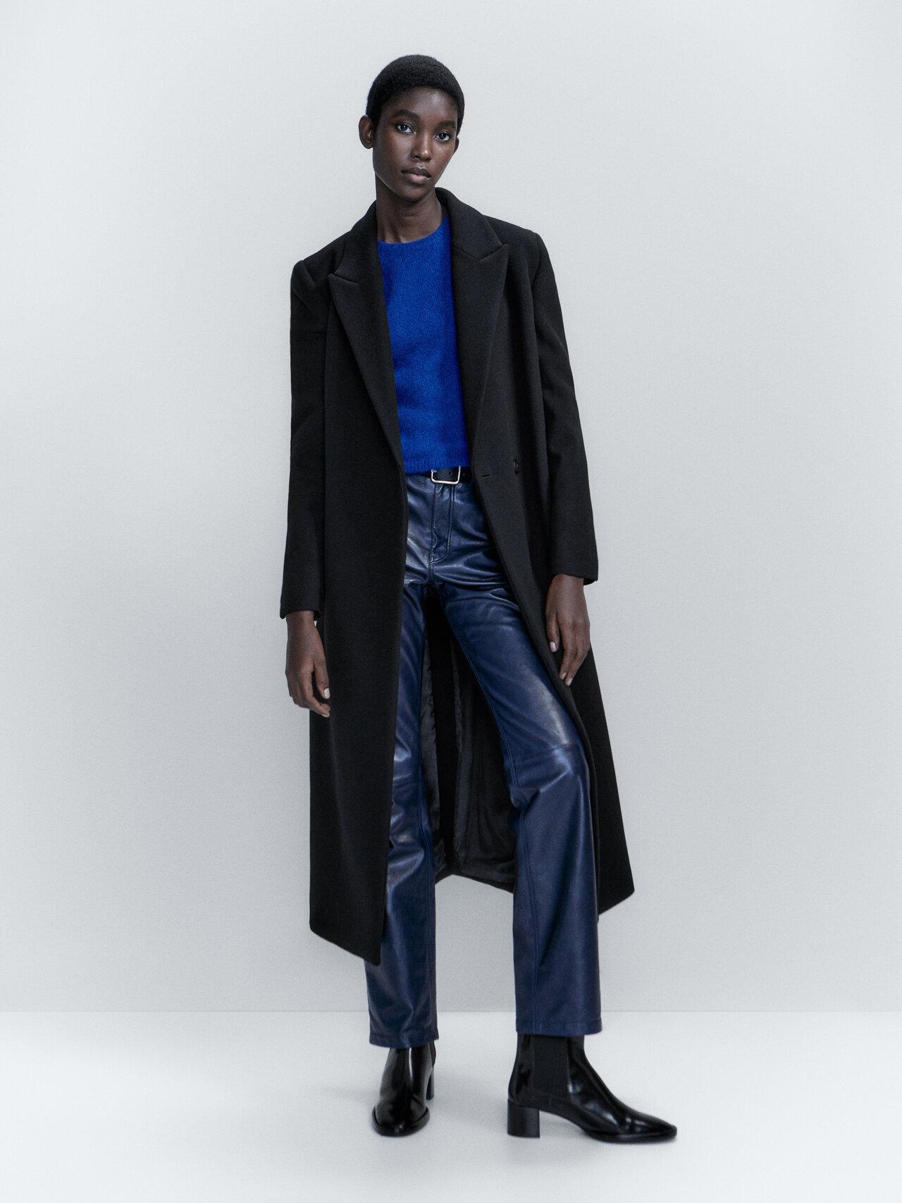 MASSIMO DUTTI Long Wool Blend Robe Coat in Black Lyst