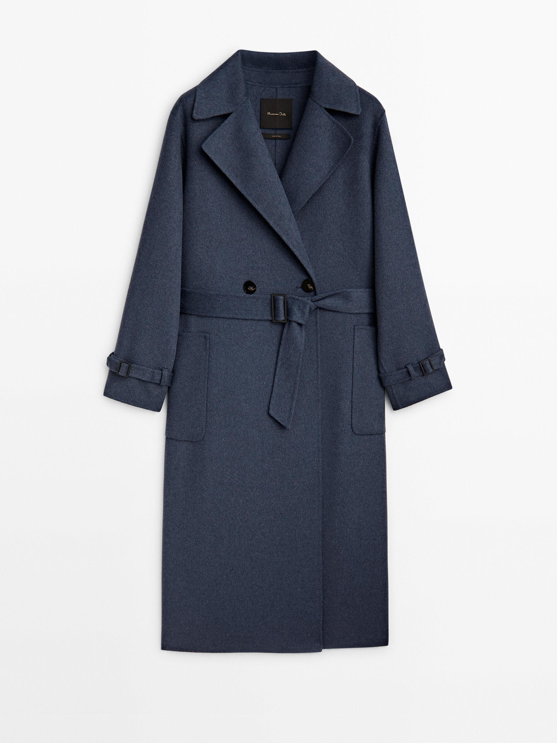 MASSIMO DUTTI Double-Buttoned Wool Blend Robe Coat in Blue | Lyst