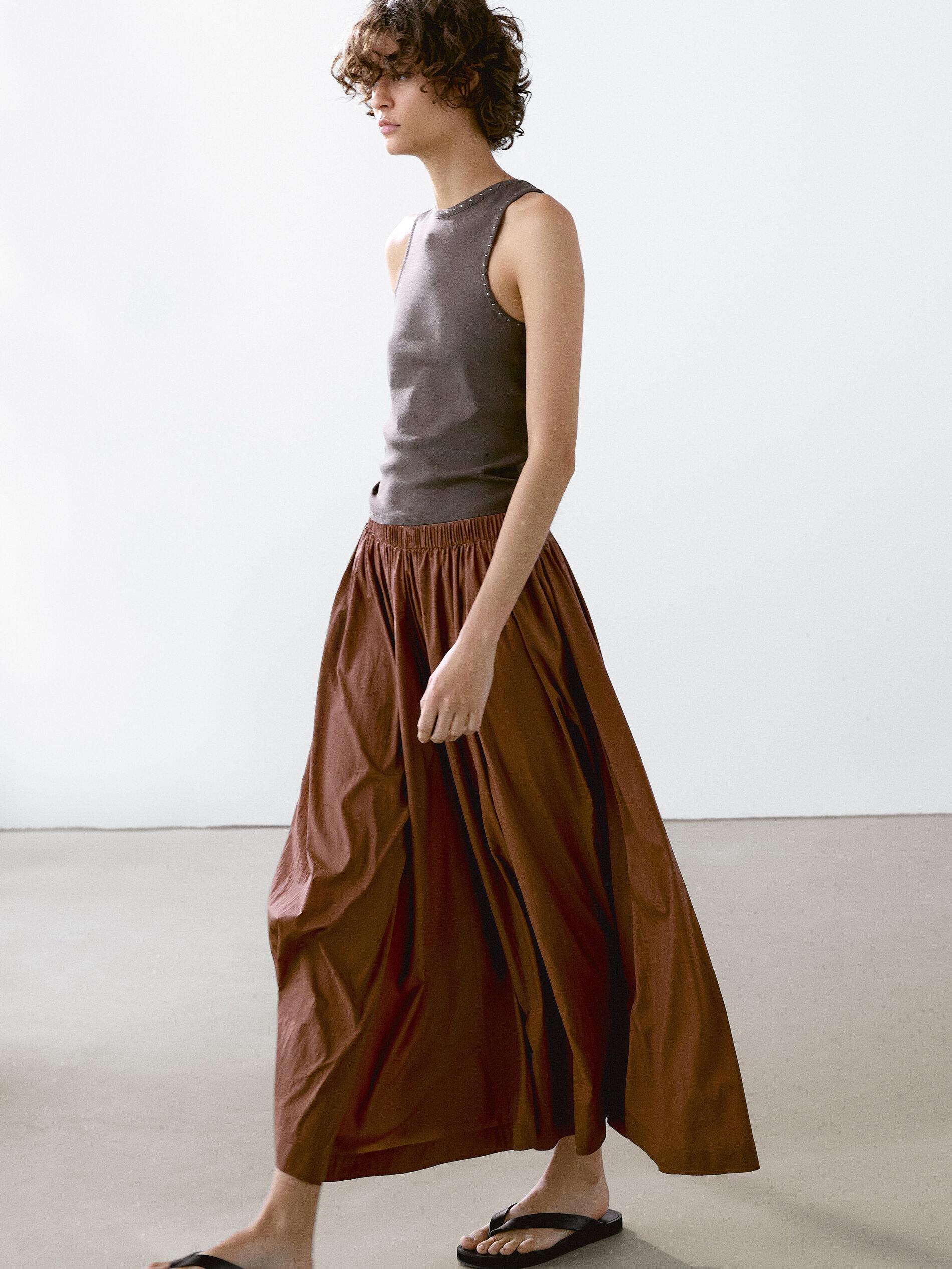 MASSIMO DUTTI Elastic Technical Fabric Skirt in Brown | Lyst UK