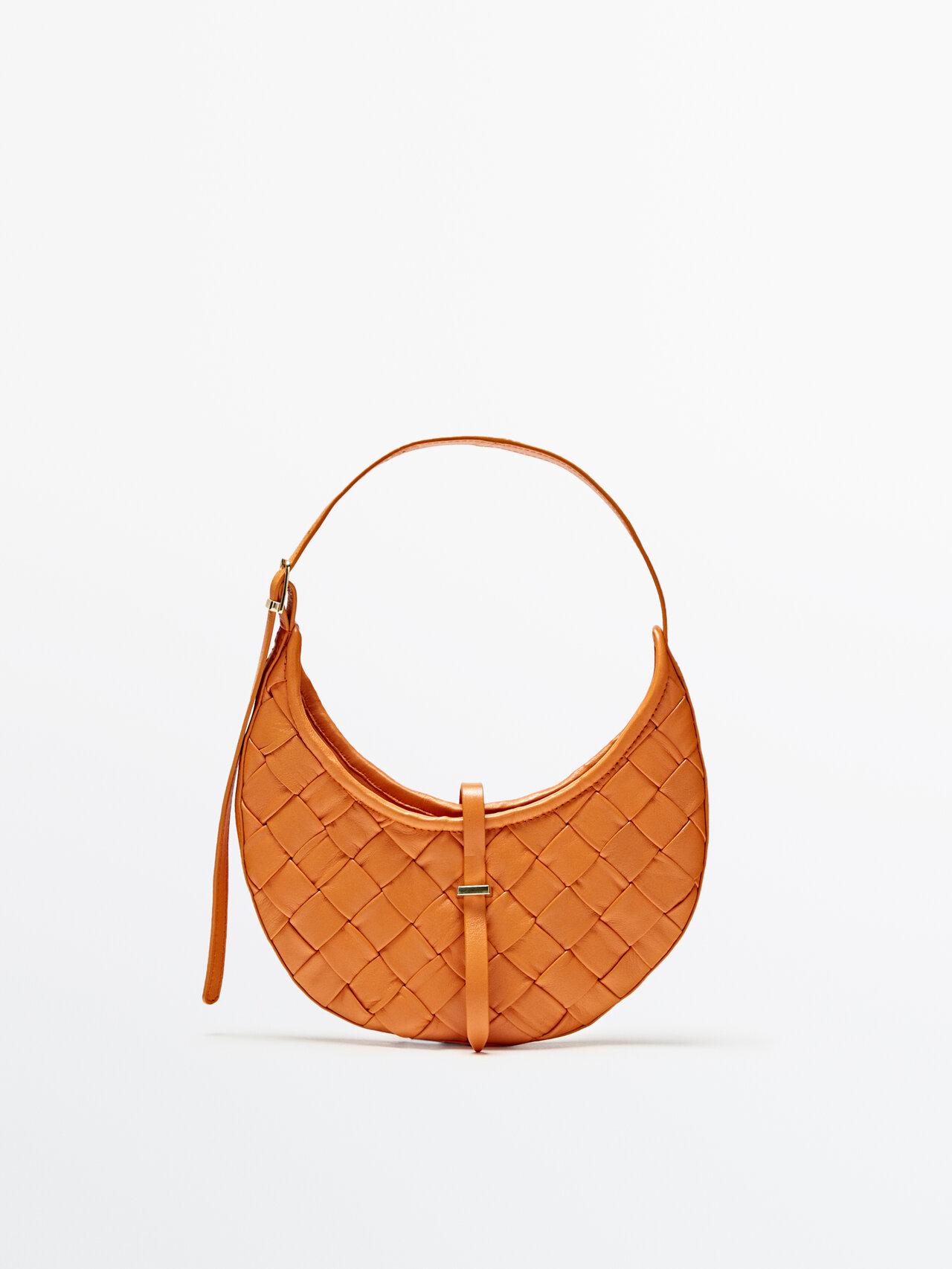 MASSIMO DUTTI Braided Leather Mini Shoulder Bag in Orange | Lyst