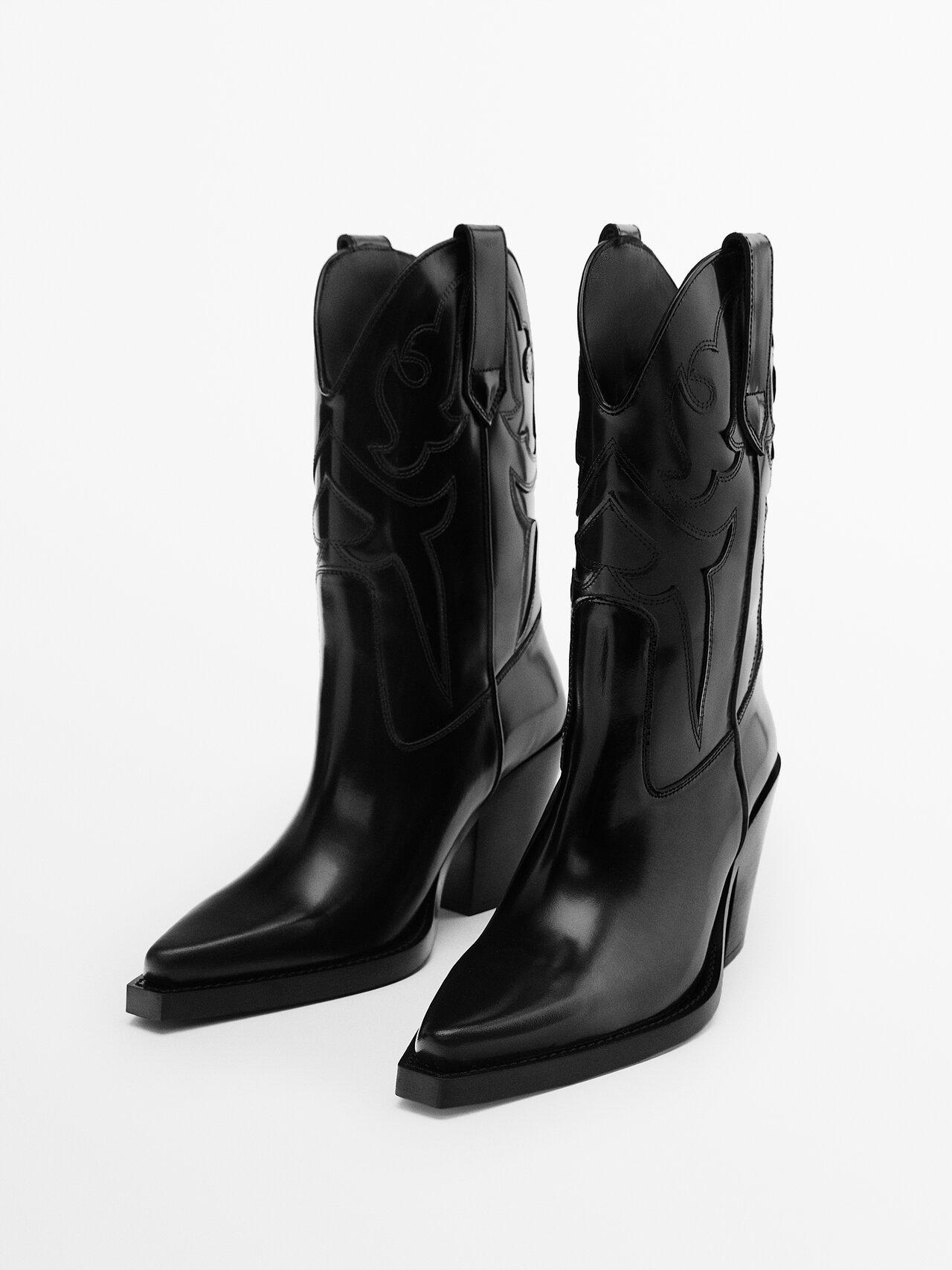 MASSIMO DUTTI Embroidered Leather Cowboy Ankle Boots - Studio in Black |  Lyst