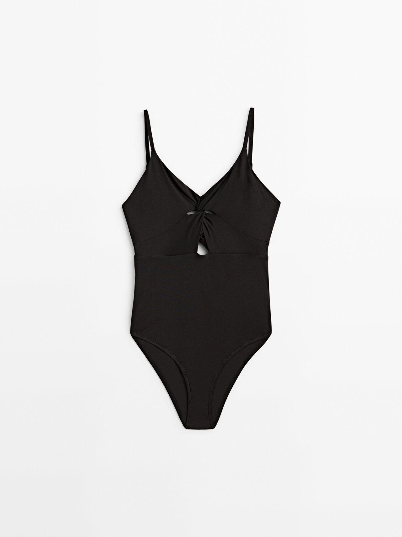 MASSIMO DUTTI Plain Swimsuit With Crossover Neckline in Black | Lyst
