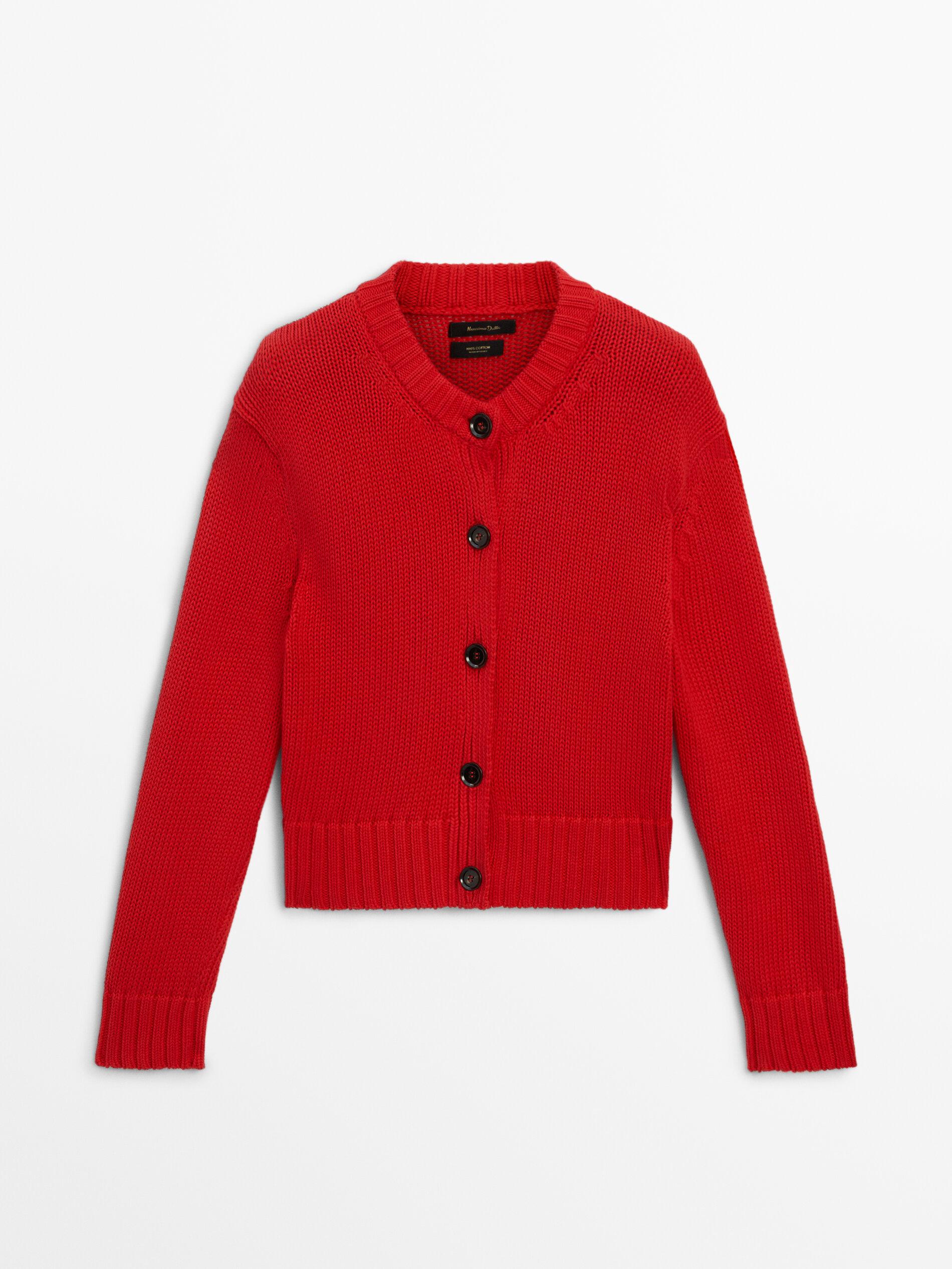 MASSIMO DUTTI 100% Cotton Knit Cardigan With Buttons in Red | Lyst