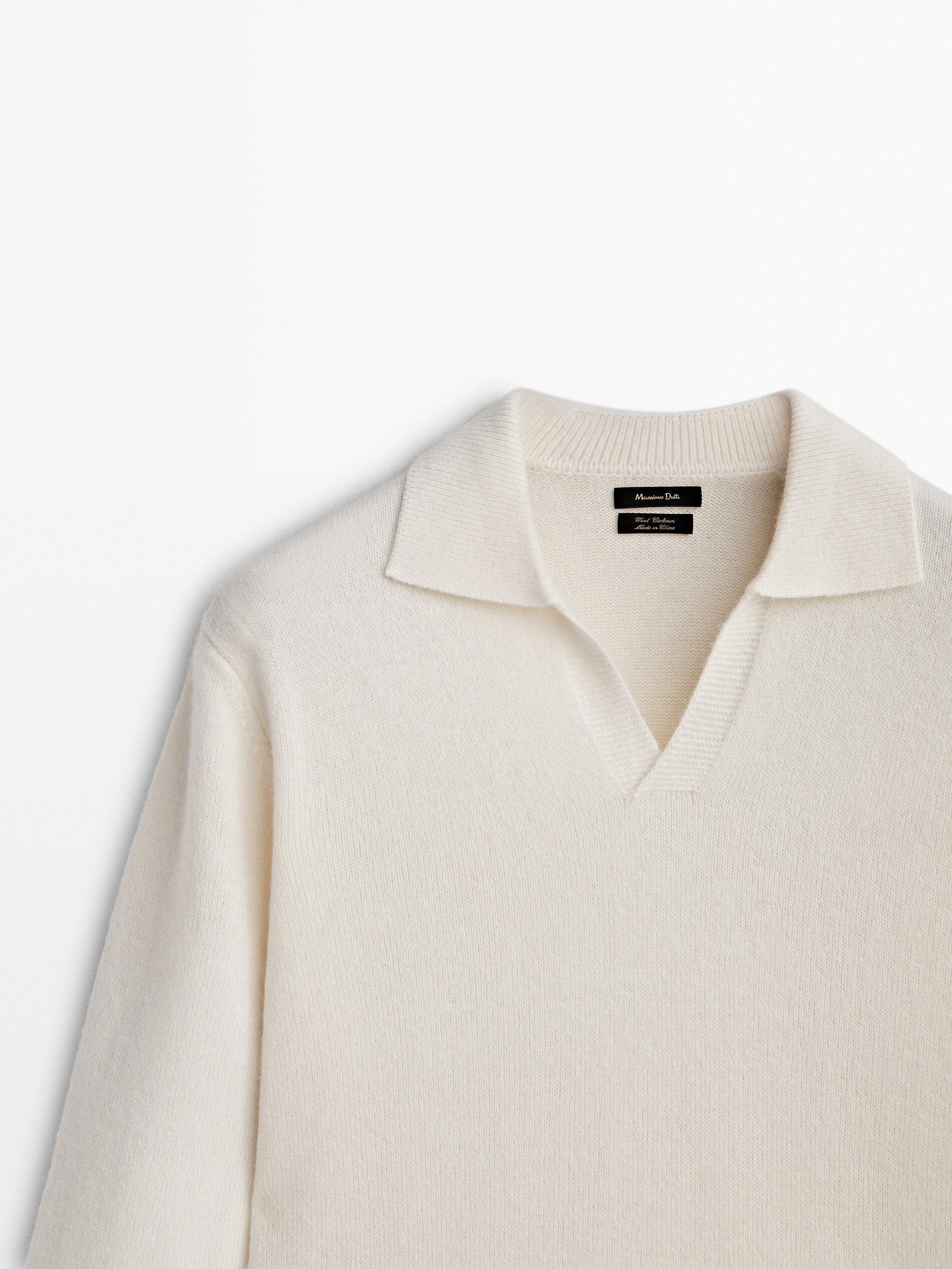 MASSIMO DUTTI Wool Blend Polo Sweater in White for Men | Lyst