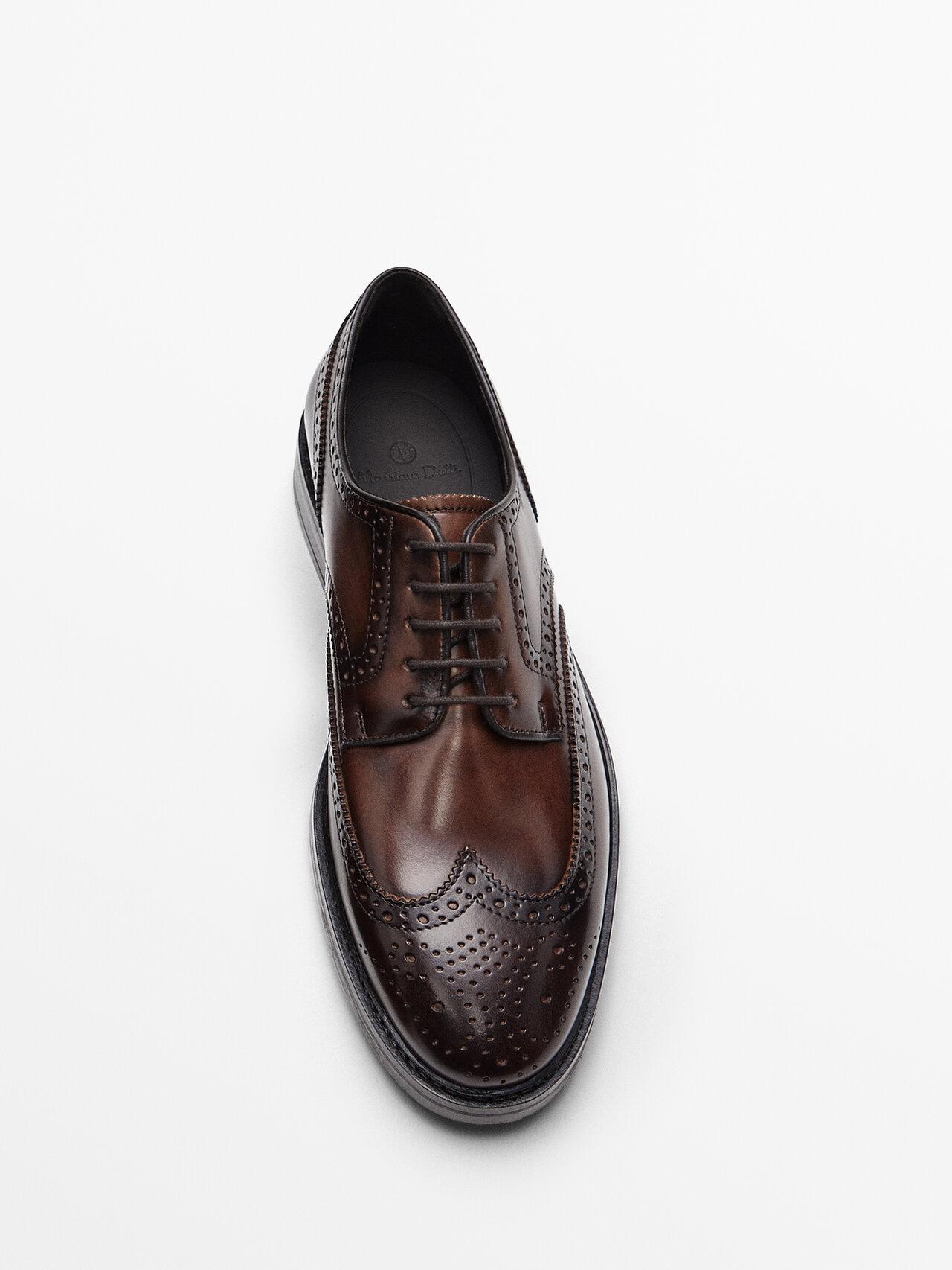 MASSIMO DUTTI Brushed Leather Shoes With Broguing in Brown for Men | Lyst