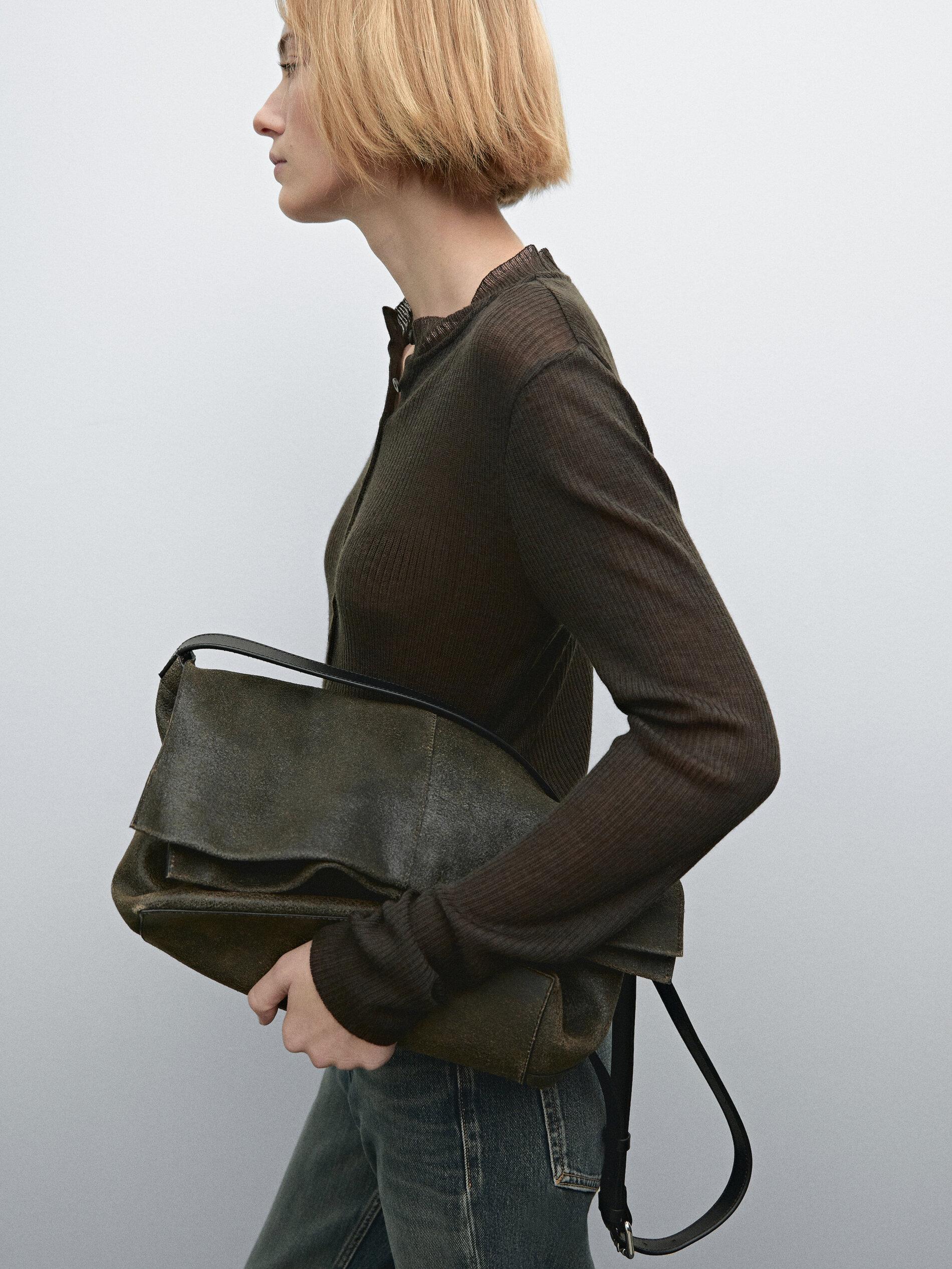 MASSIMO DUTTI Distressed Nappa Leather Flap Bag in Black Lyst UK