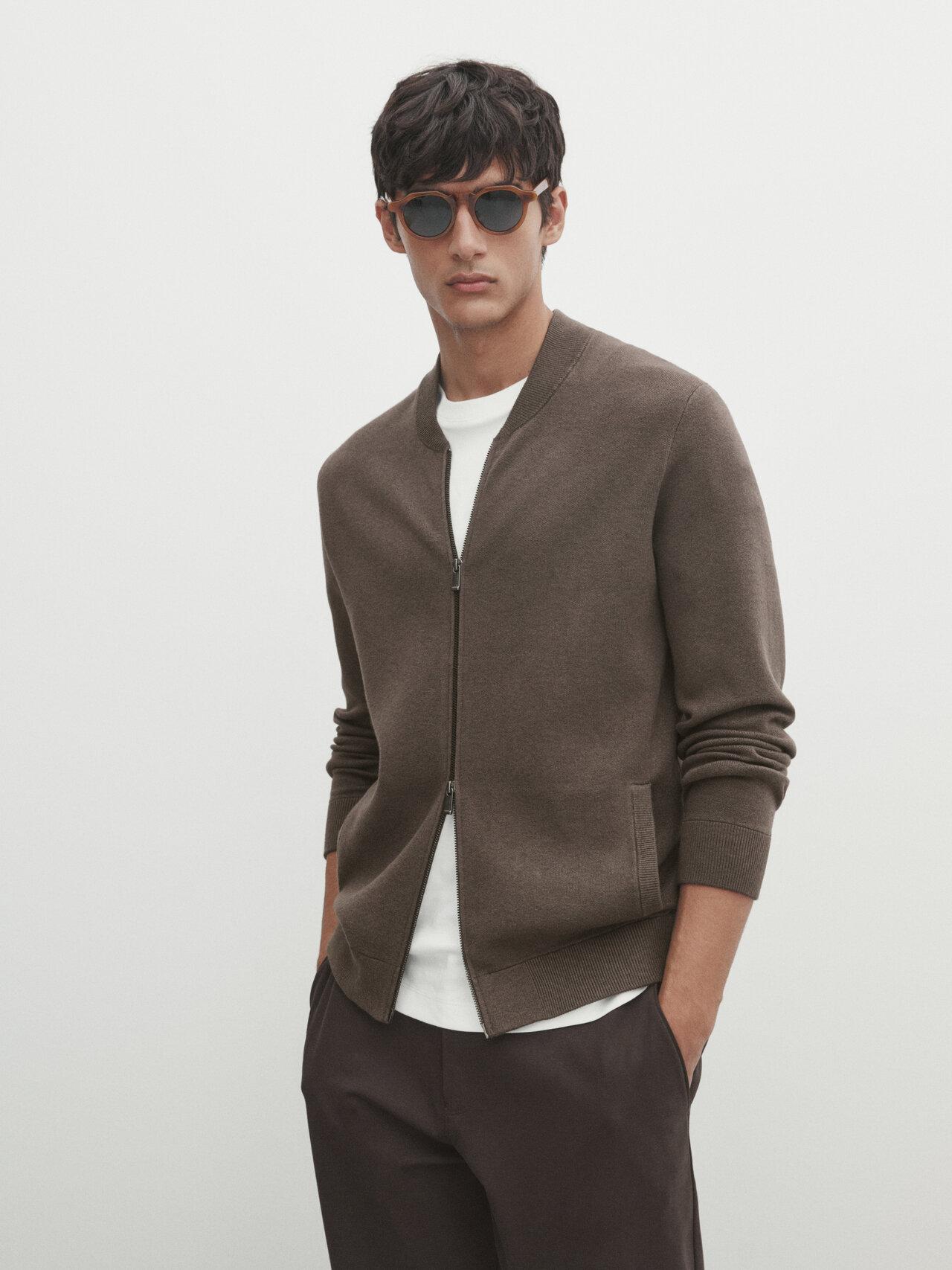 MASSIMO DUTTI Knit Cardigan With Zip in Brown for Men | Lyst