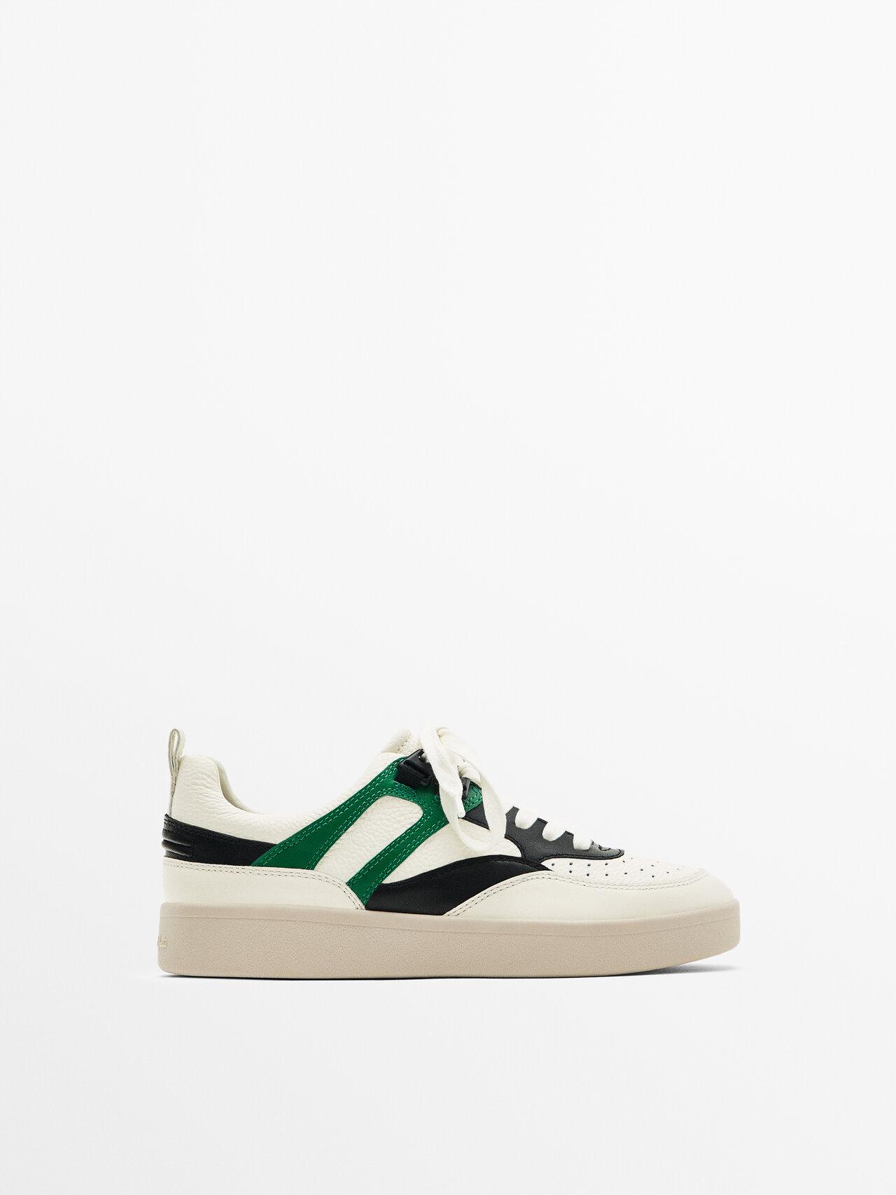 MASSIMO DUTTI Contrast Leather Trainers in White | Lyst