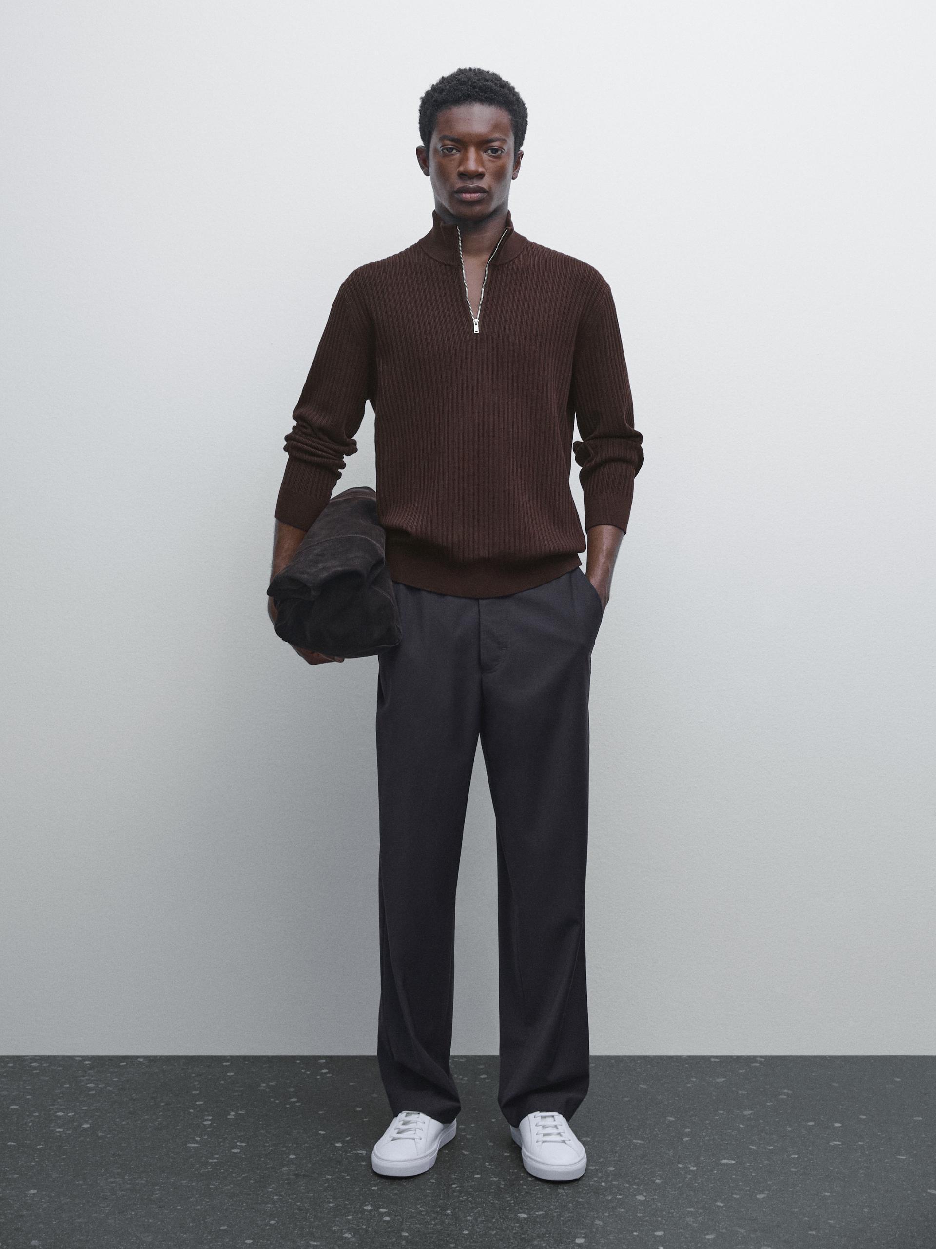 Cuello Redondo Jersey Negro Cuello Alto Massimo Dutti Cuello Alto